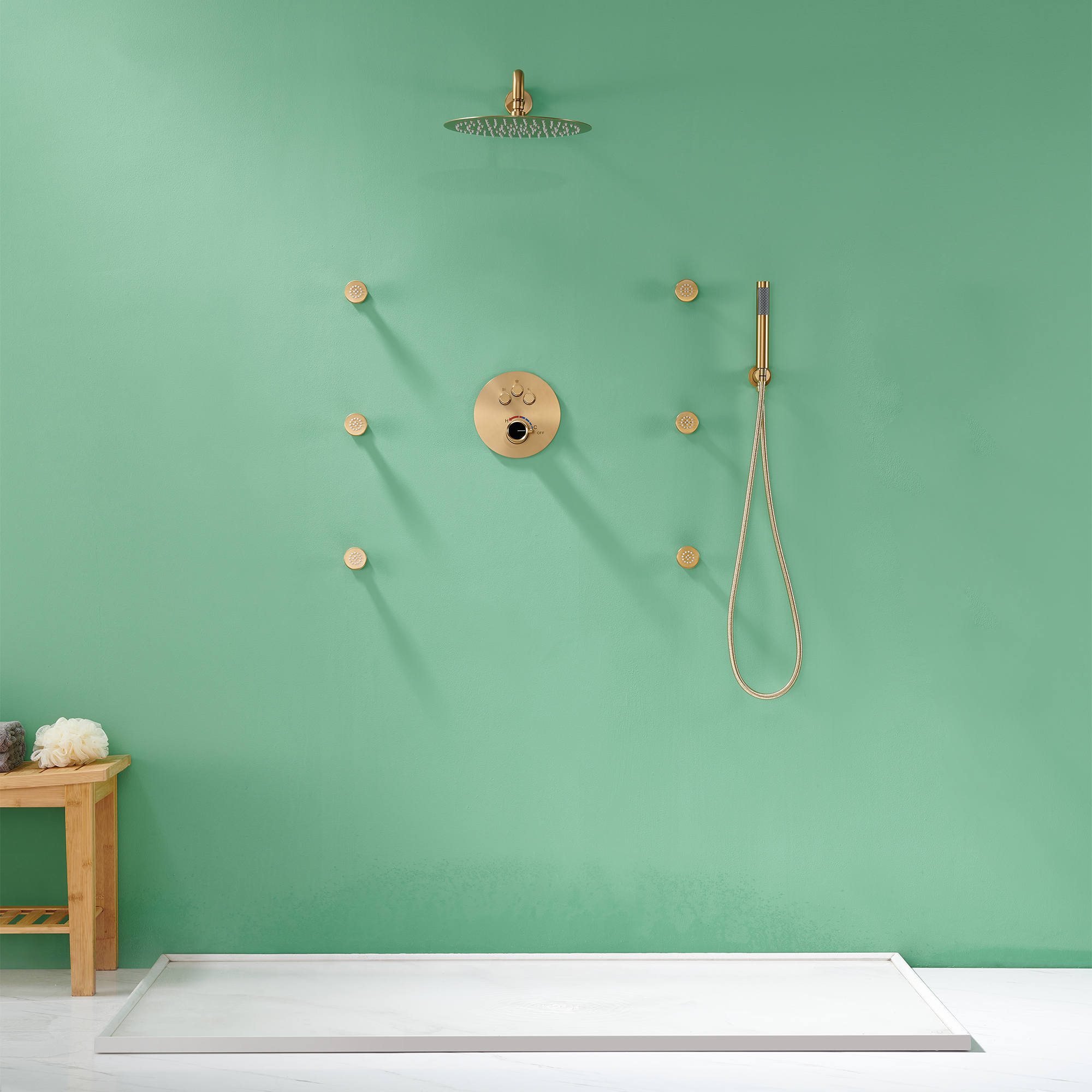 Mondawe Round Shower System With Body Jet,12 inch Wall Mounted High-Pressure Rainfall Shower Head Handheld and 6 pcs Body Sprays,Rain Shower Mixer Combo Set-Mondawe