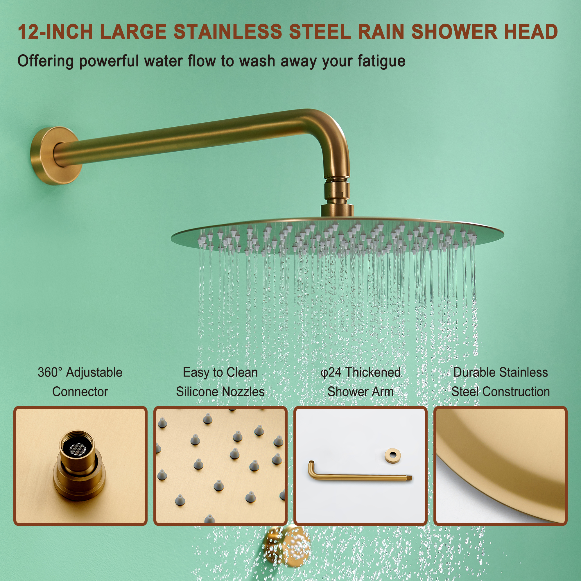 Mondawe Round Shower System With Body Jet,12 inch Wall Mounted High-Pressure Rainfall Shower Head Handheld and 6 pcs Body Sprays,Rain Shower Mixer Combo Set-Mondawe