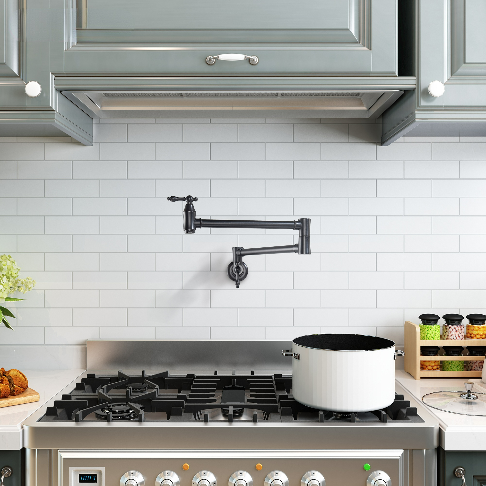  1.8 GPM Pot Filler Faucet, Single Hole 2 Handles Kitchen Faucet, Double Joint Swing Arm Pot Filler Faucet, Solid Brass