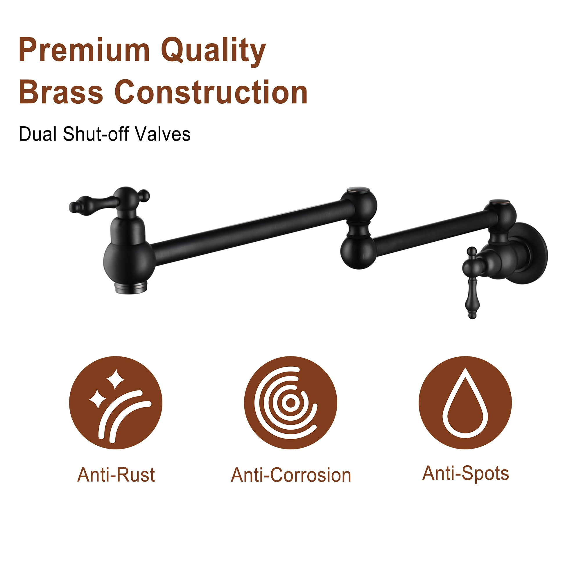 Boyel Living Matte Black Double Handle Wall-mount Pot Filler Kitchen Faucet