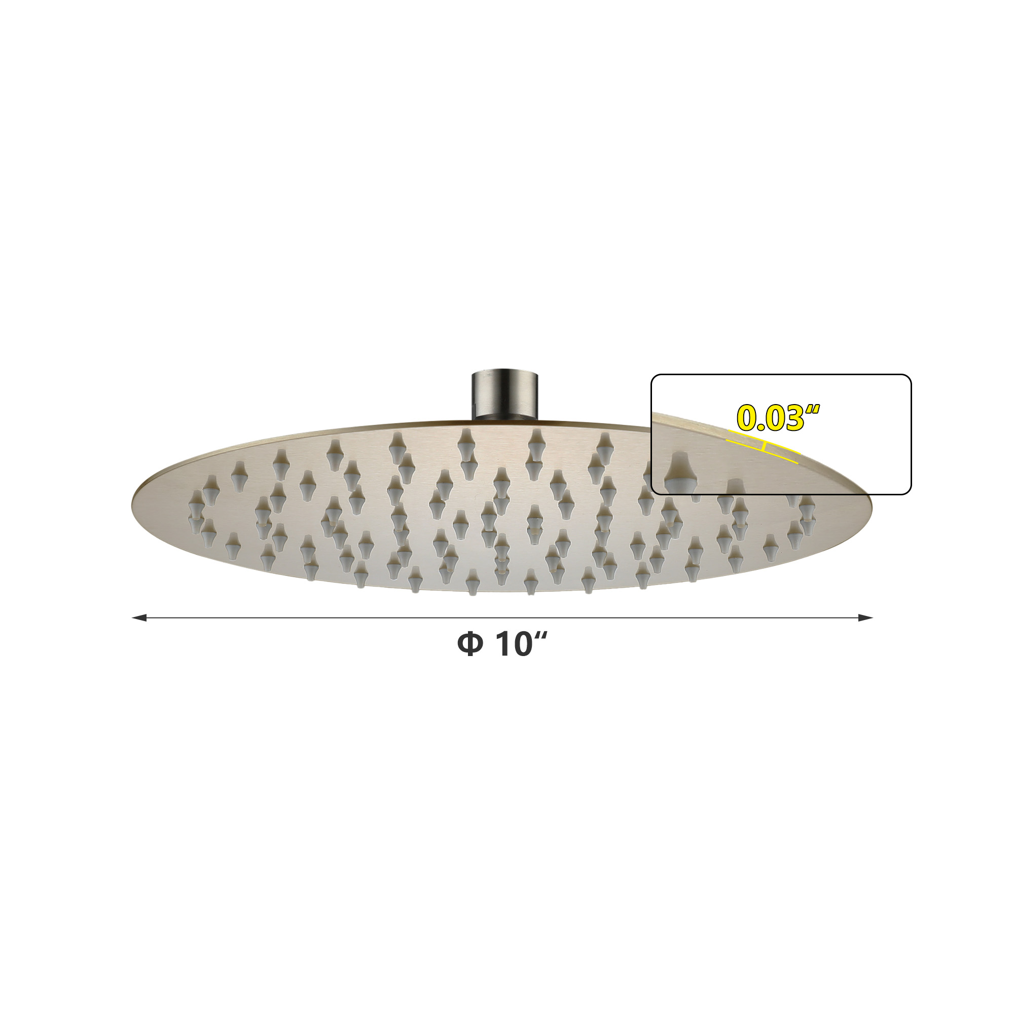 10"/12" Stainless Steel 360 Degree Adjustable 0.08" Ultra-thin Round Shower Head In Matte Black/Brushed Nickel