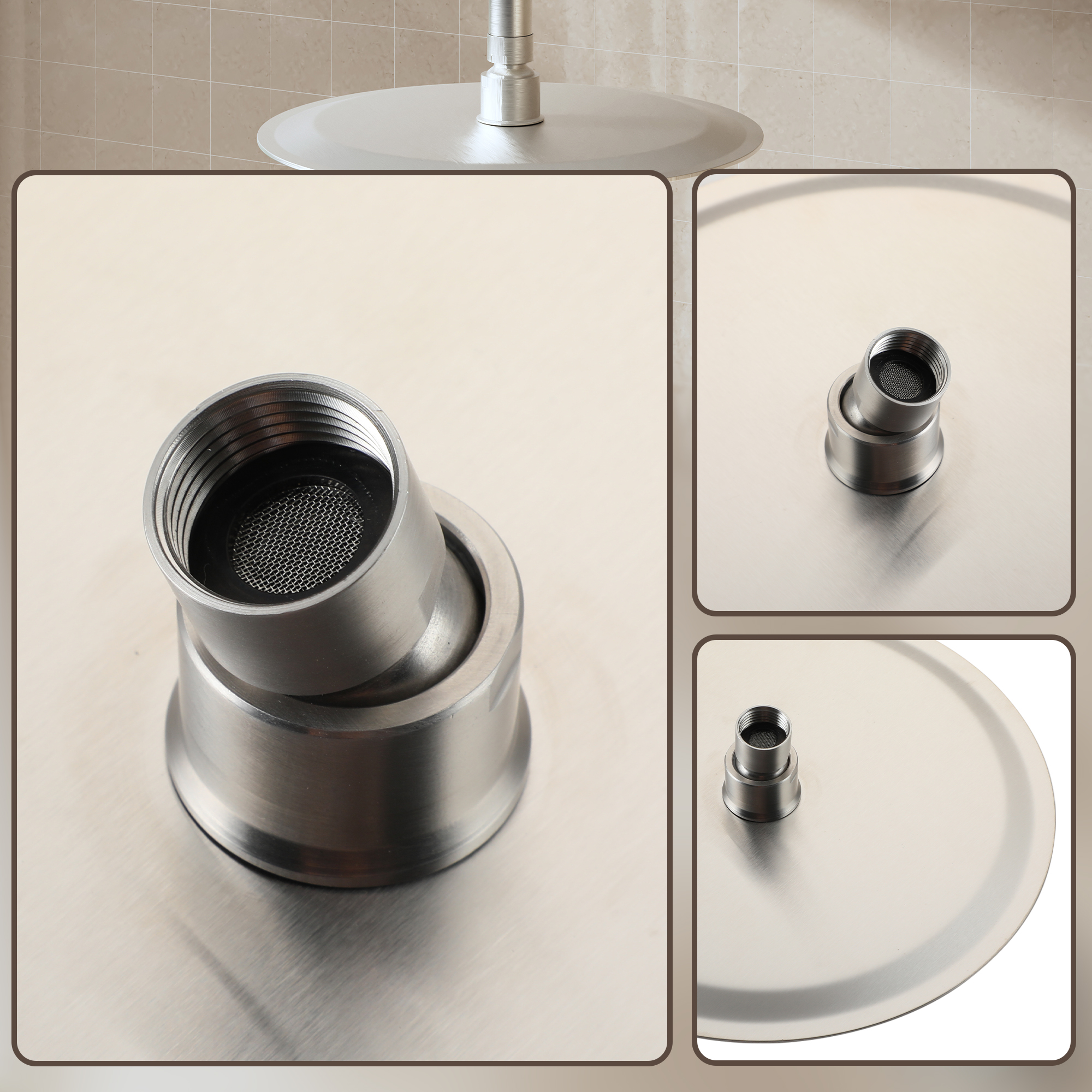 10"/12" Stainless Steel 360 Degree Adjustable 0.08" Ultra-thin Round Shower Head In Matte Black/Brushed Nickel