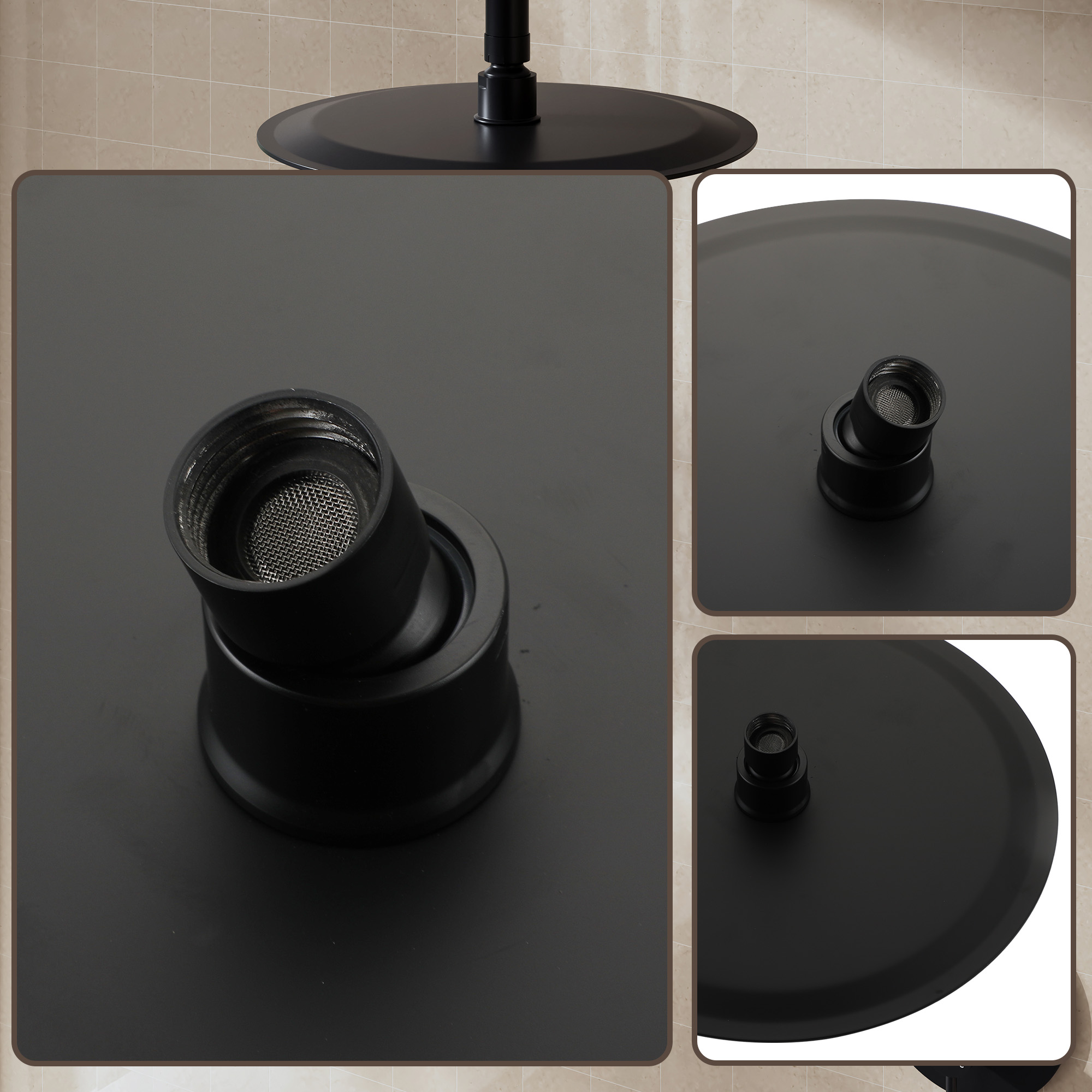 10"/12" Stainless Steel 360 Degree Adjustable 0.08" Ultra-thin Round Shower Head In Matte Black/Brushed Nickel