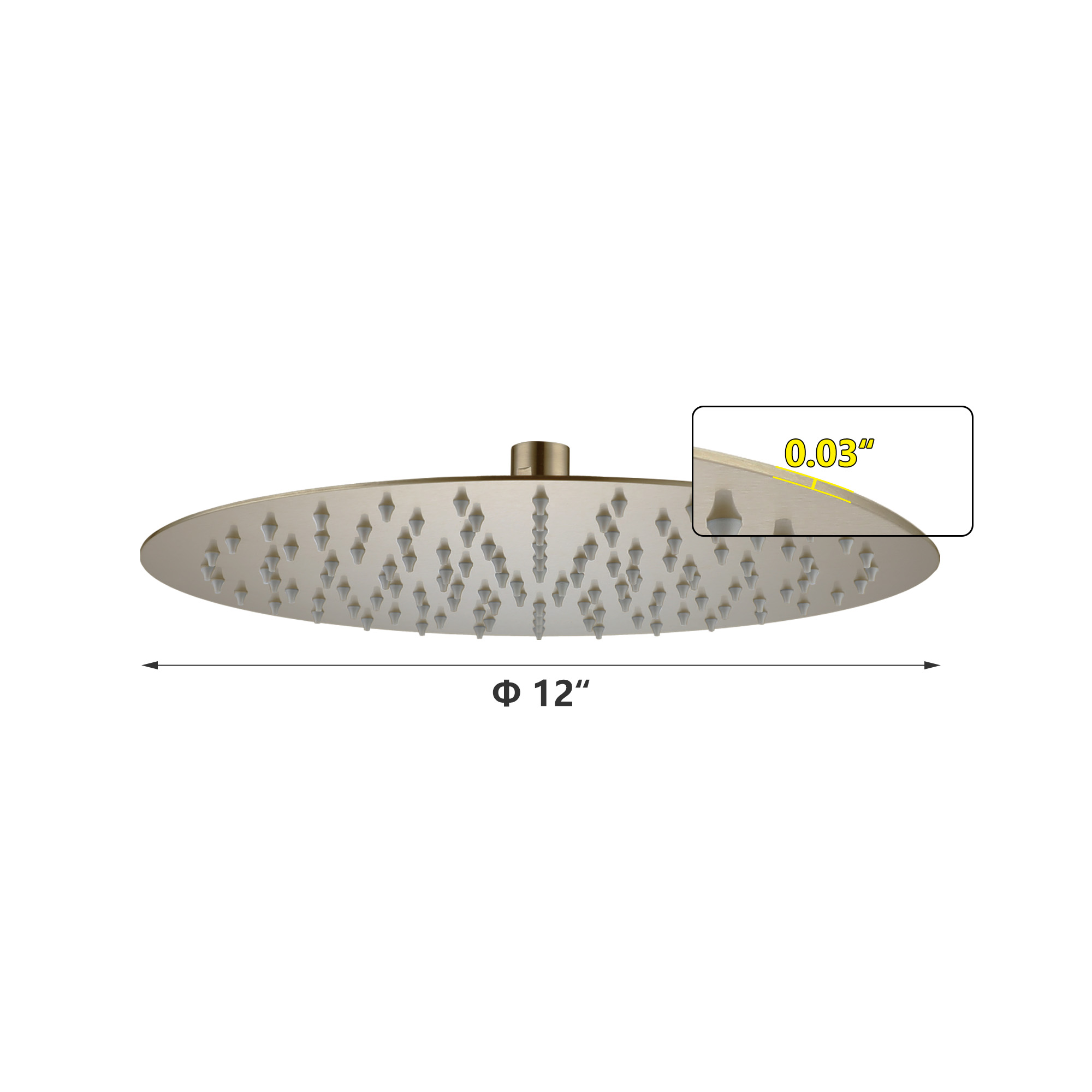 10"/12" Stainless Steel 360 Degree Adjustable 0.08" Ultra-thin Round Shower Head In Matte Black/Brushed Nickel