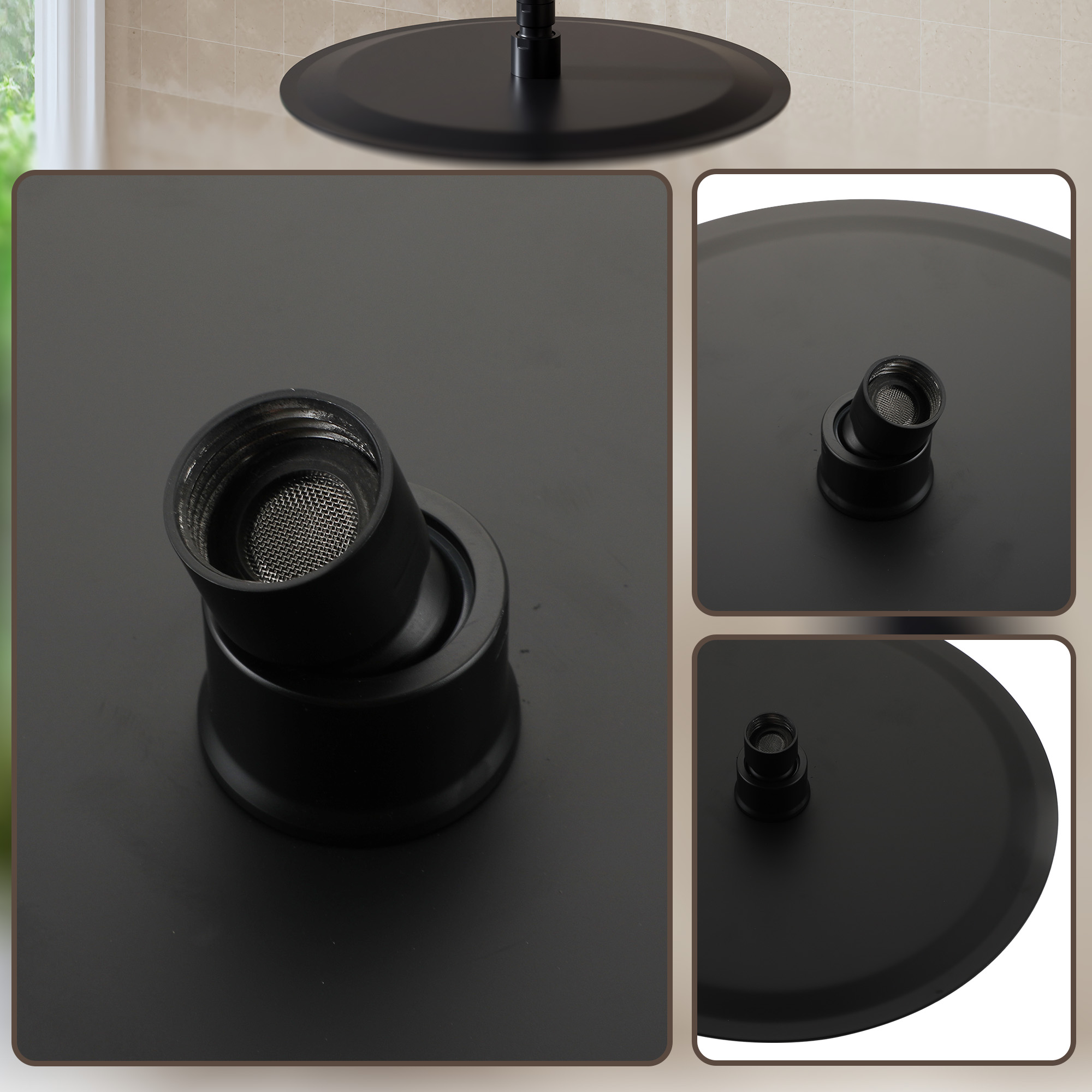 10"/12" Stainless Steel 360 Degree Adjustable 0.08" Ultra-thin Round Shower Head In Matte Black/Brushed Nickel