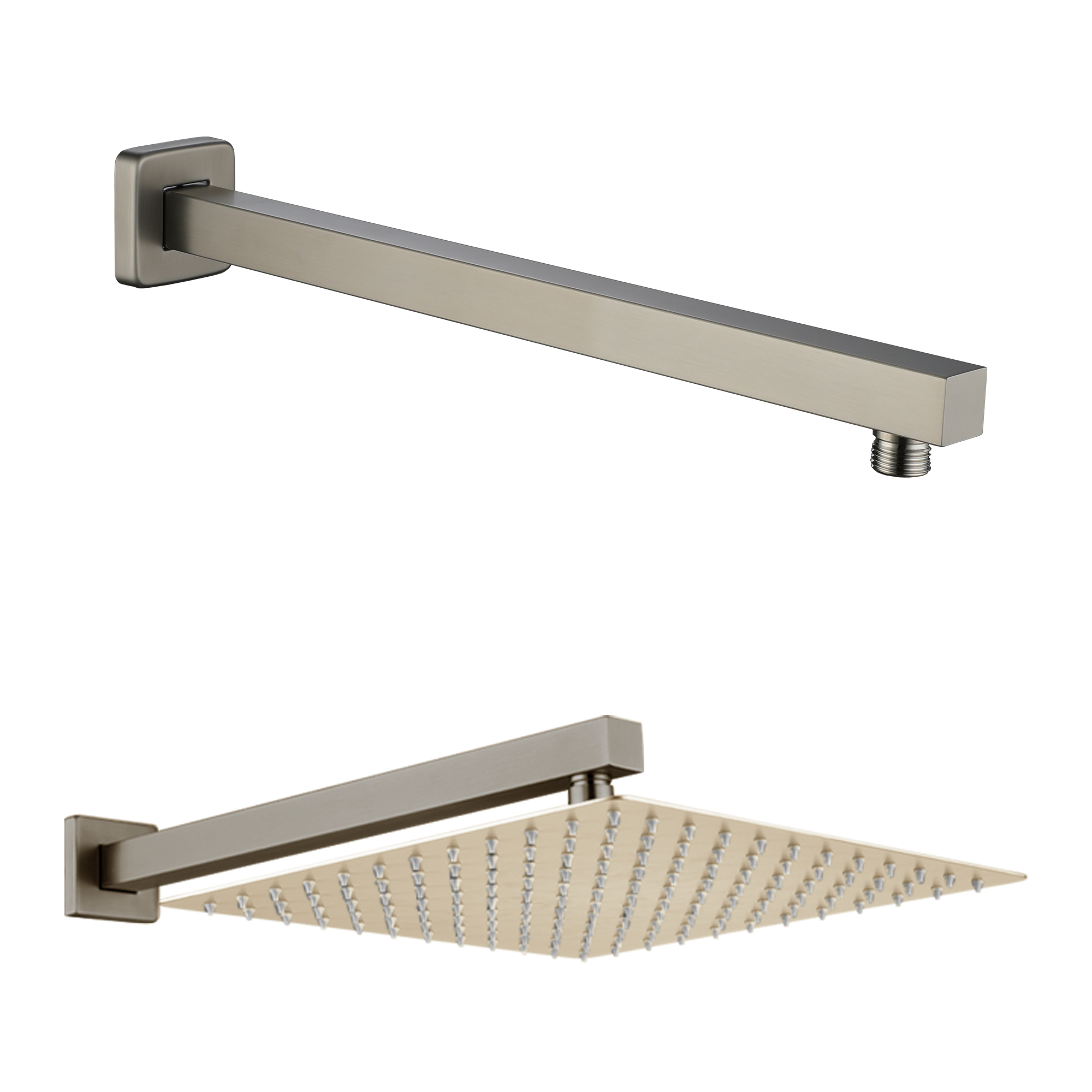 15.75" Stainless Steel Wall Mounted Square Shower Arm with Flange for Rain Shower Head in Brushed Nickel/Matte Black