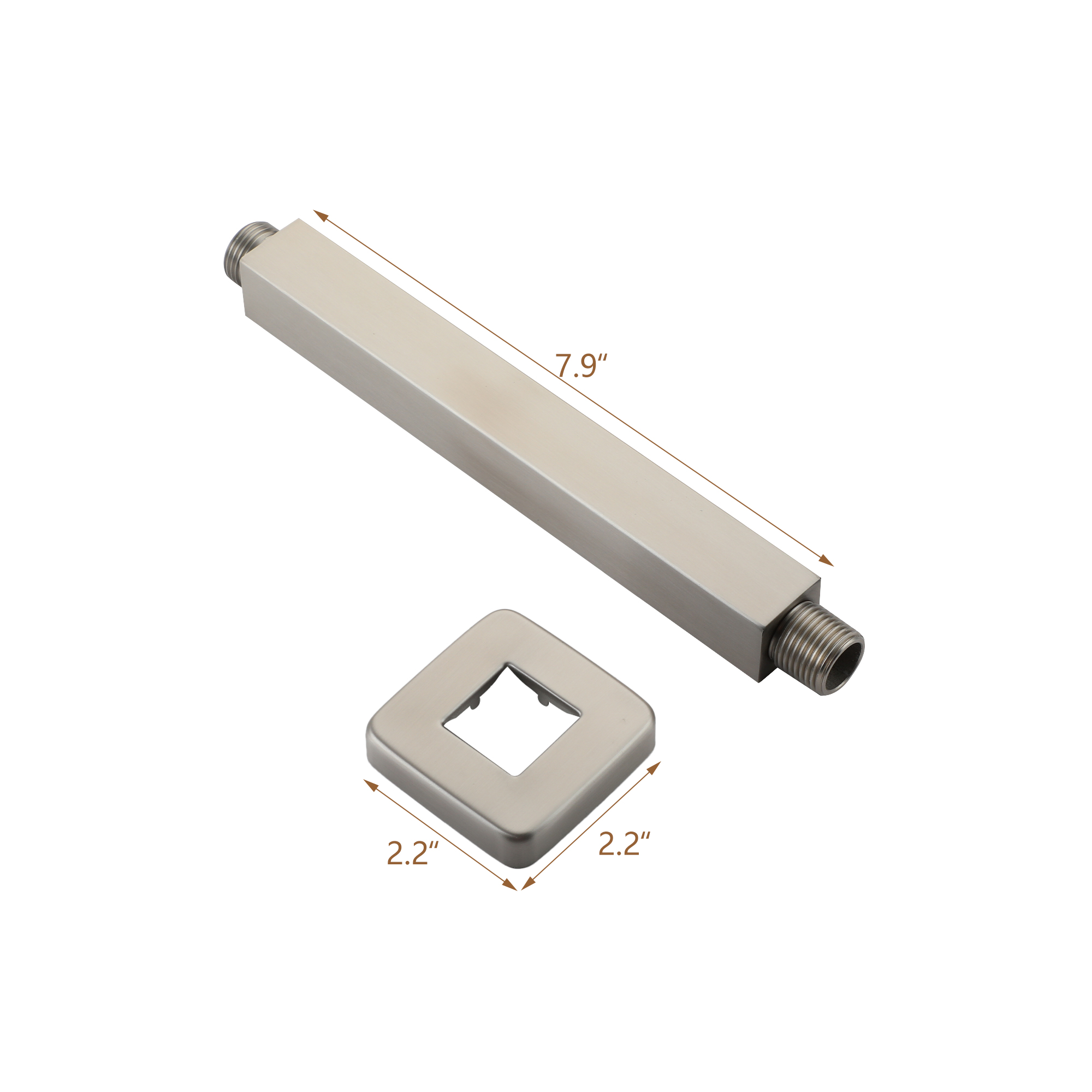 7.88" Stainless Steel Celling Mounted Round/Square Shower Arm with Flange for Rain Shower Head in Matte Black/ Brushed Nickel