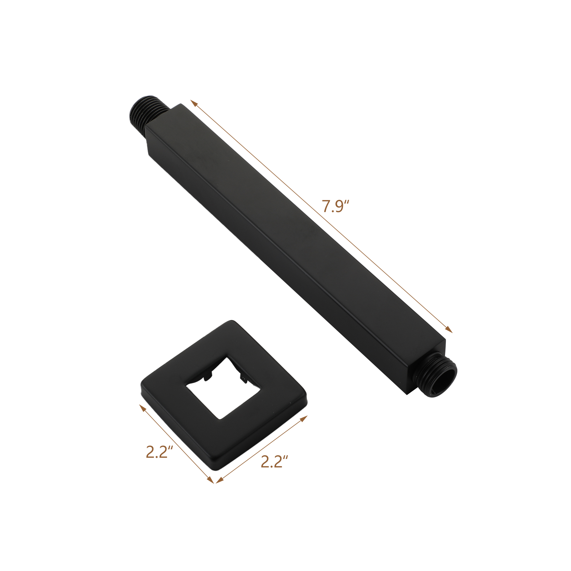 7.88" Stainless Steel Celling Mounted Round/Square Shower Arm with Flange for Rain Shower Head in Matte Black/ Brushed Nickel