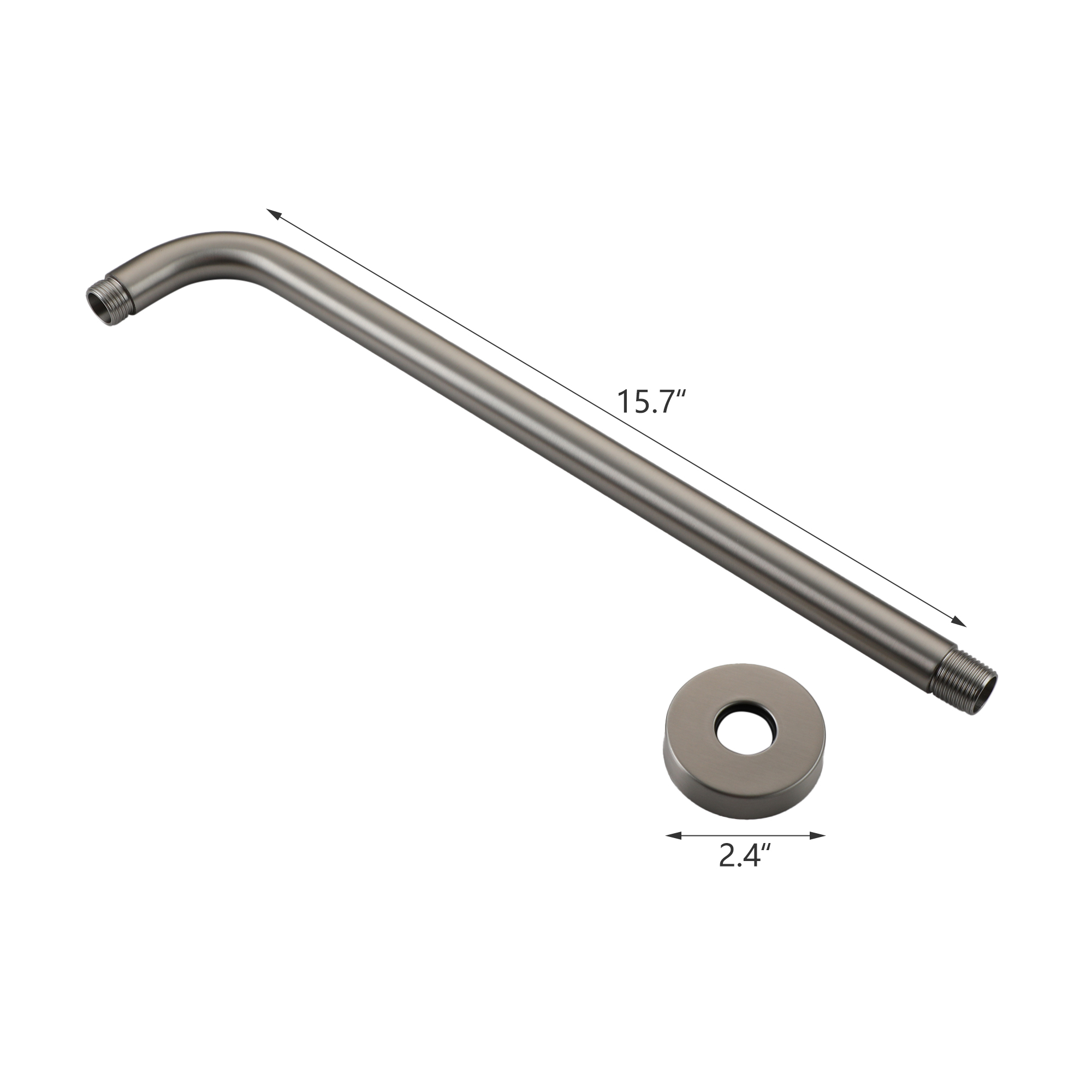 15.75" Stainless Steel Wall Mounted Round Shower Arm with Flange for Rain Shower Head in Matte Black/Brushed Nickel