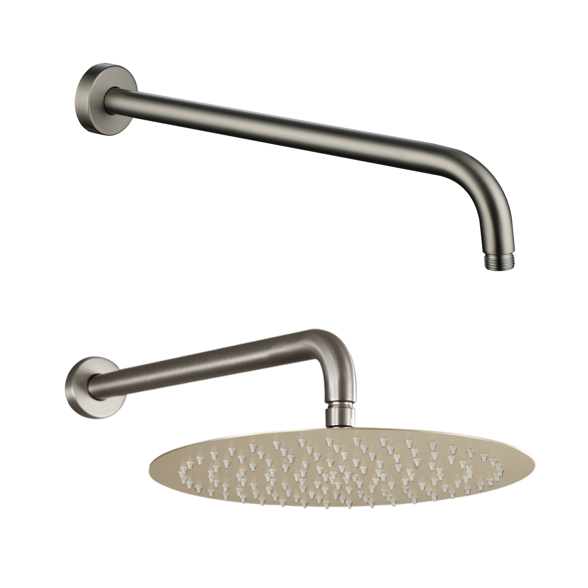 15.75" Stainless Steel Wall Mounted Round Shower Arm with Flange for Rain Shower Head in Matte Black/Brushed Nickel