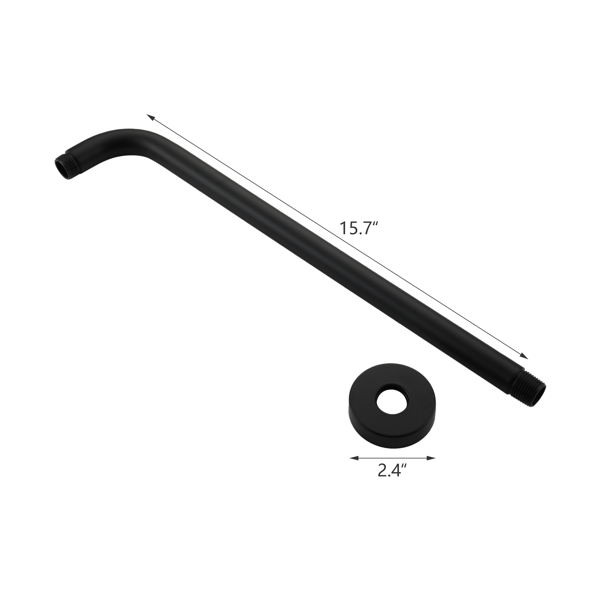 15.75" Stainless Steel Wall Mounted Round Shower Arm with Flange for Rain Shower Head in Matte Black/Brushed Nickel