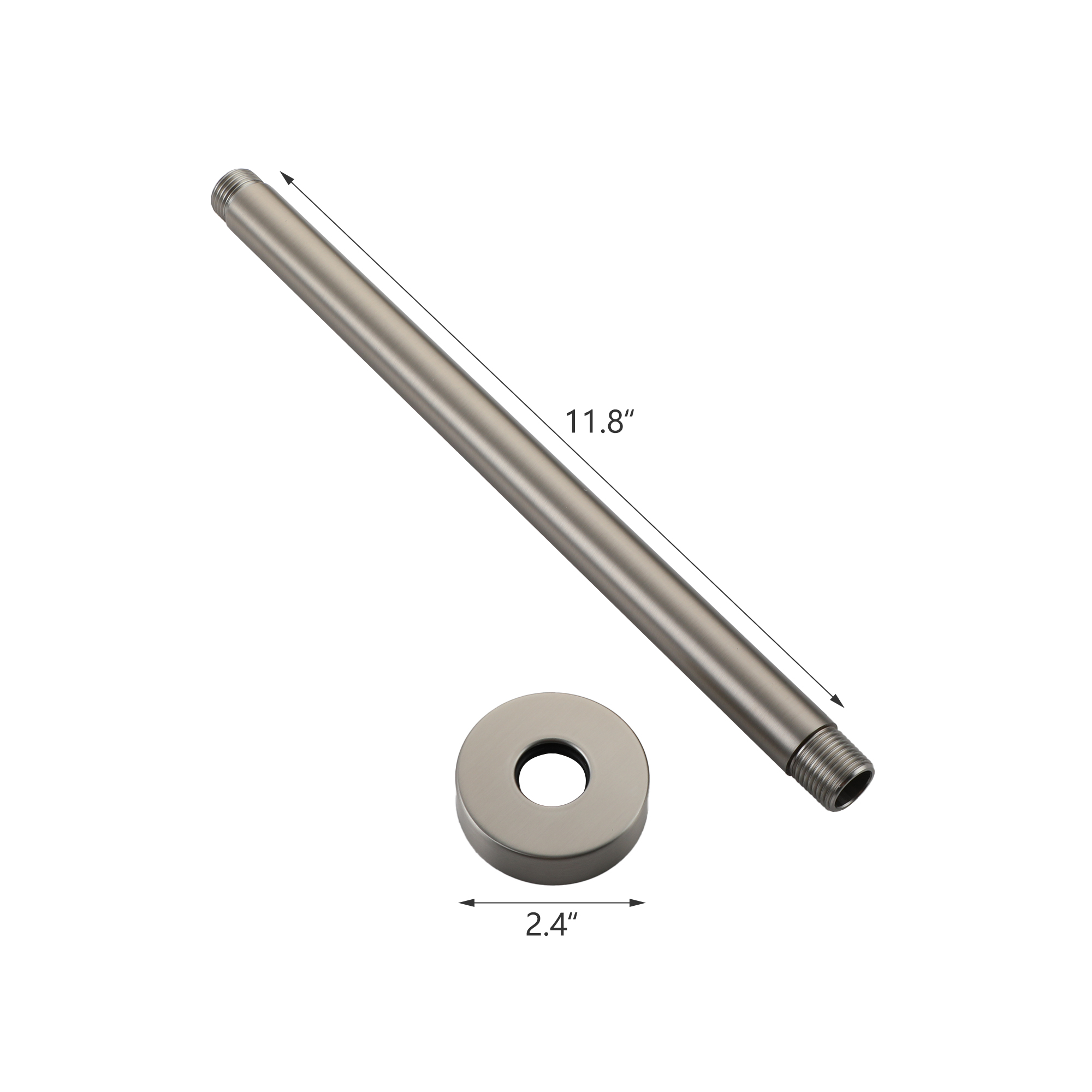 11.8" Stainless Steel Celling Mounted Round/Square Shower Arm with Flange for Rain Shower Head in Matte Black/Brushed Nickel