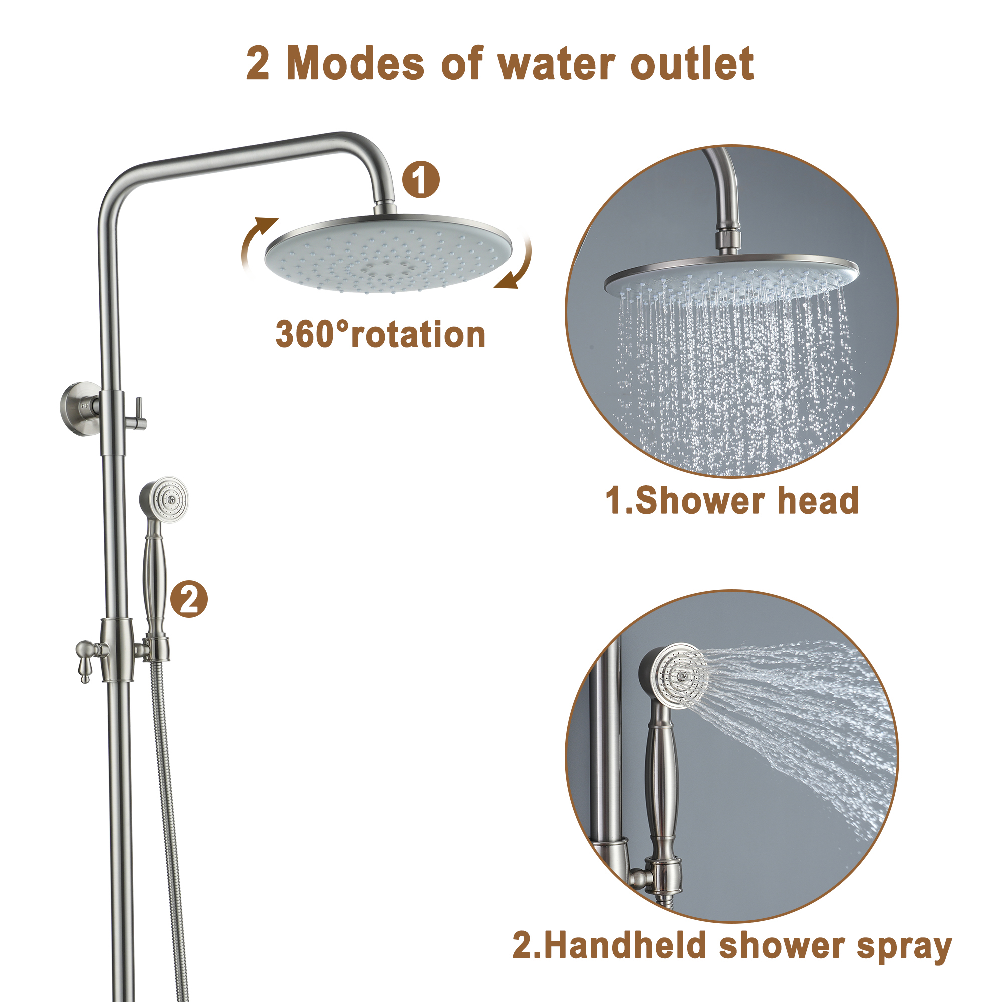 Boyel Living 8 in. Wall Mount Complete Shower System Exposed Pipe with Dual Shower Heads