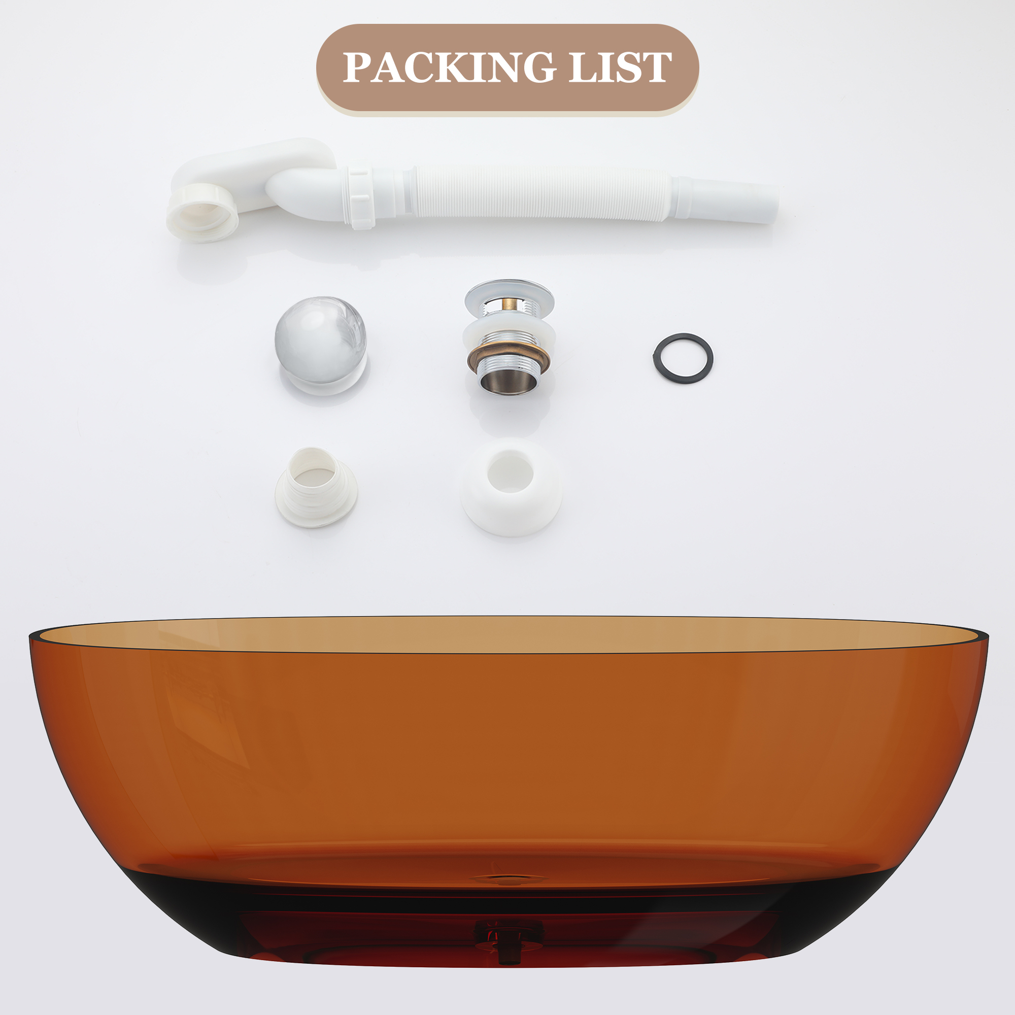 67" Soaking Tub Transparent Resin Freestanding Bathtub Modern Oval Design Stand Alone Tub with Overflow and Pop-up Drain ,Black & Grey/Coffee/Red/Blue