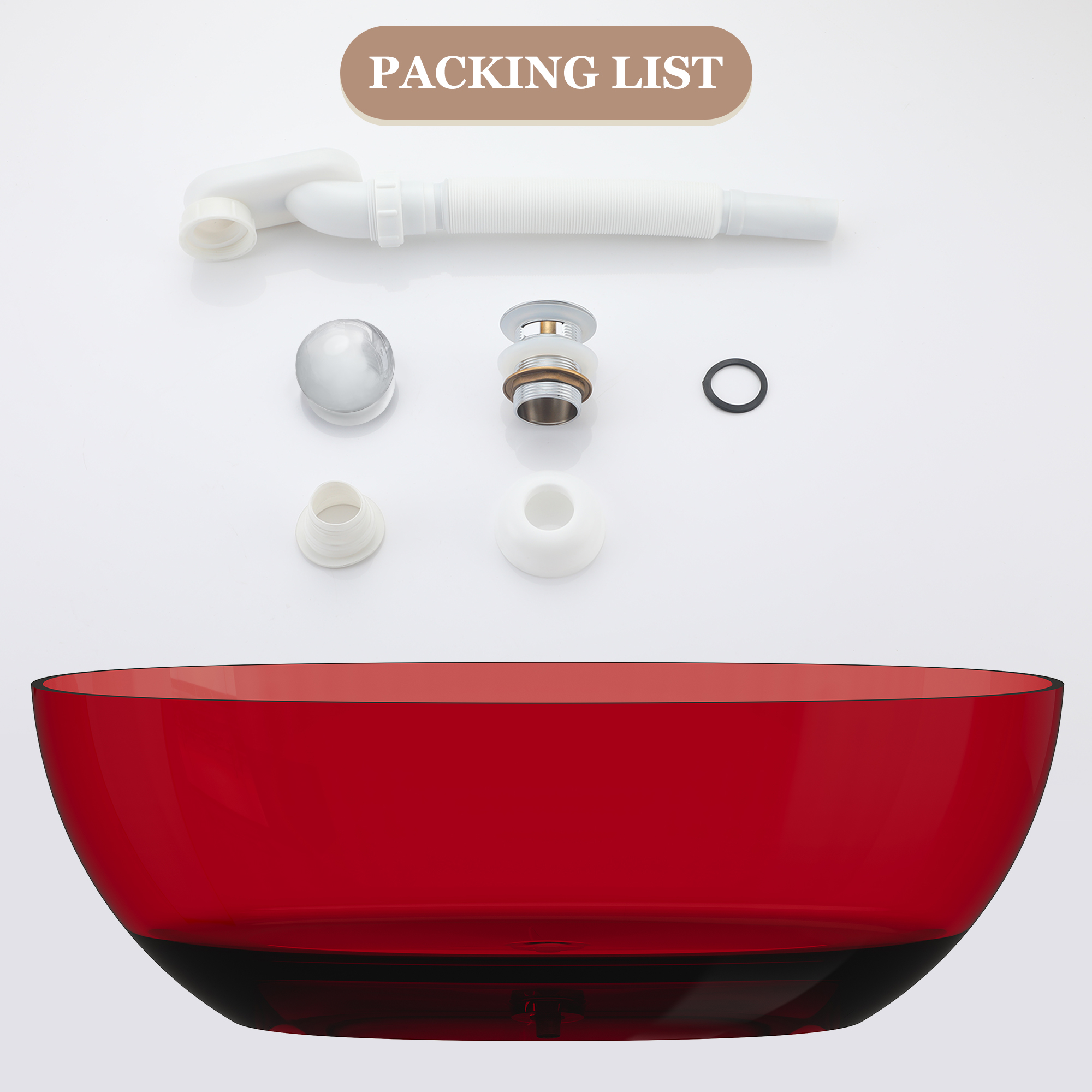 67" Soaking Tub Transparent Resin Freestanding Bathtub Modern Oval Design Stand Alone Tub with Overflow and Pop-up Drain ,Black & Grey/Coffee/Red/Blue