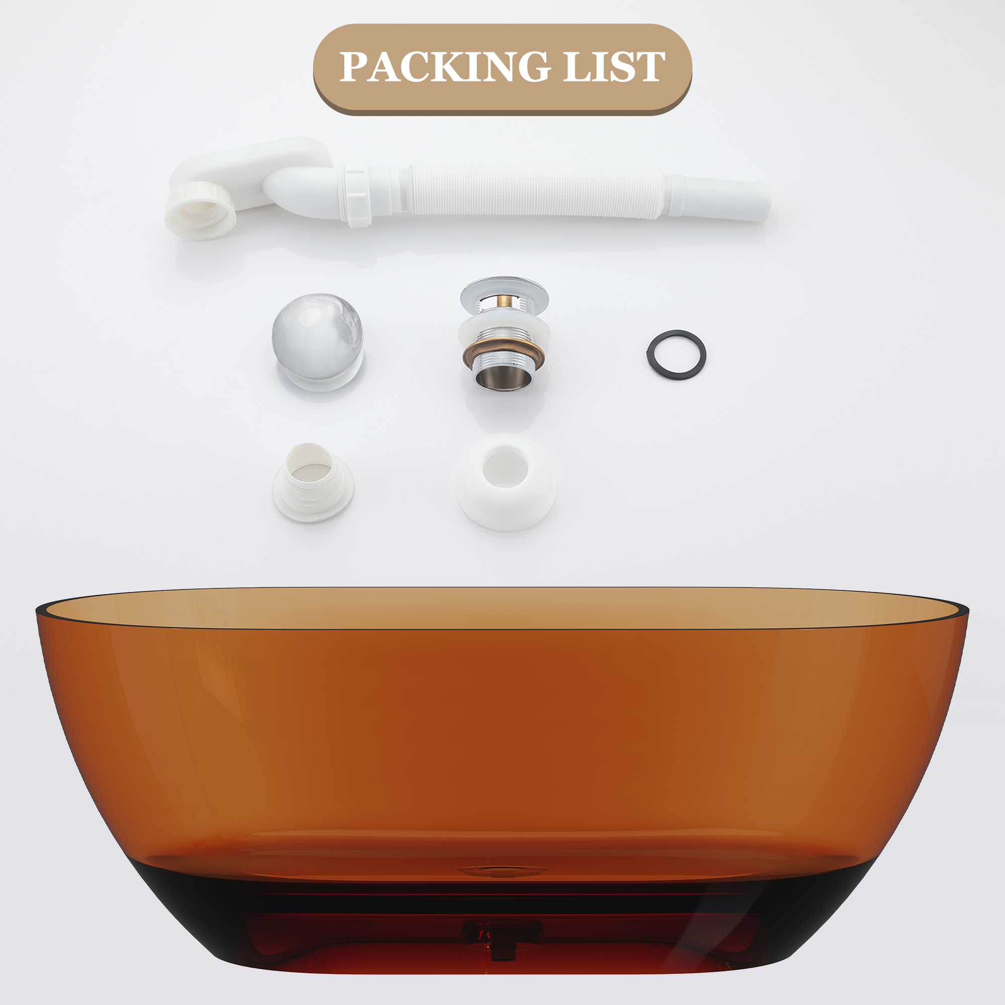  59" Resin Freestanding Bathtub Transparent Soaking Tub Modern Oval Design Stand Alone Tub with Pop-up Drain and Overflow,Black & Grey/Coffee/Purple/Blue