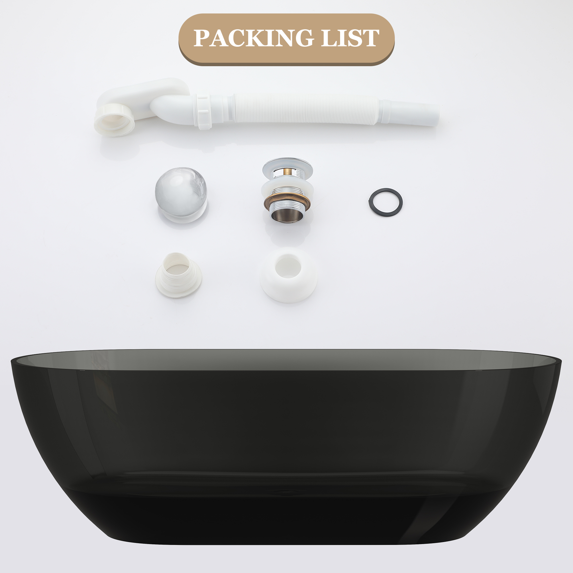 69" Resin Freestanding Bathtub Transparent Soaking Tub Modern Oval Design Stand Alone Tub with Pop-up Drain and Overflow,Black & Grey/Coffee/Purple/Blue