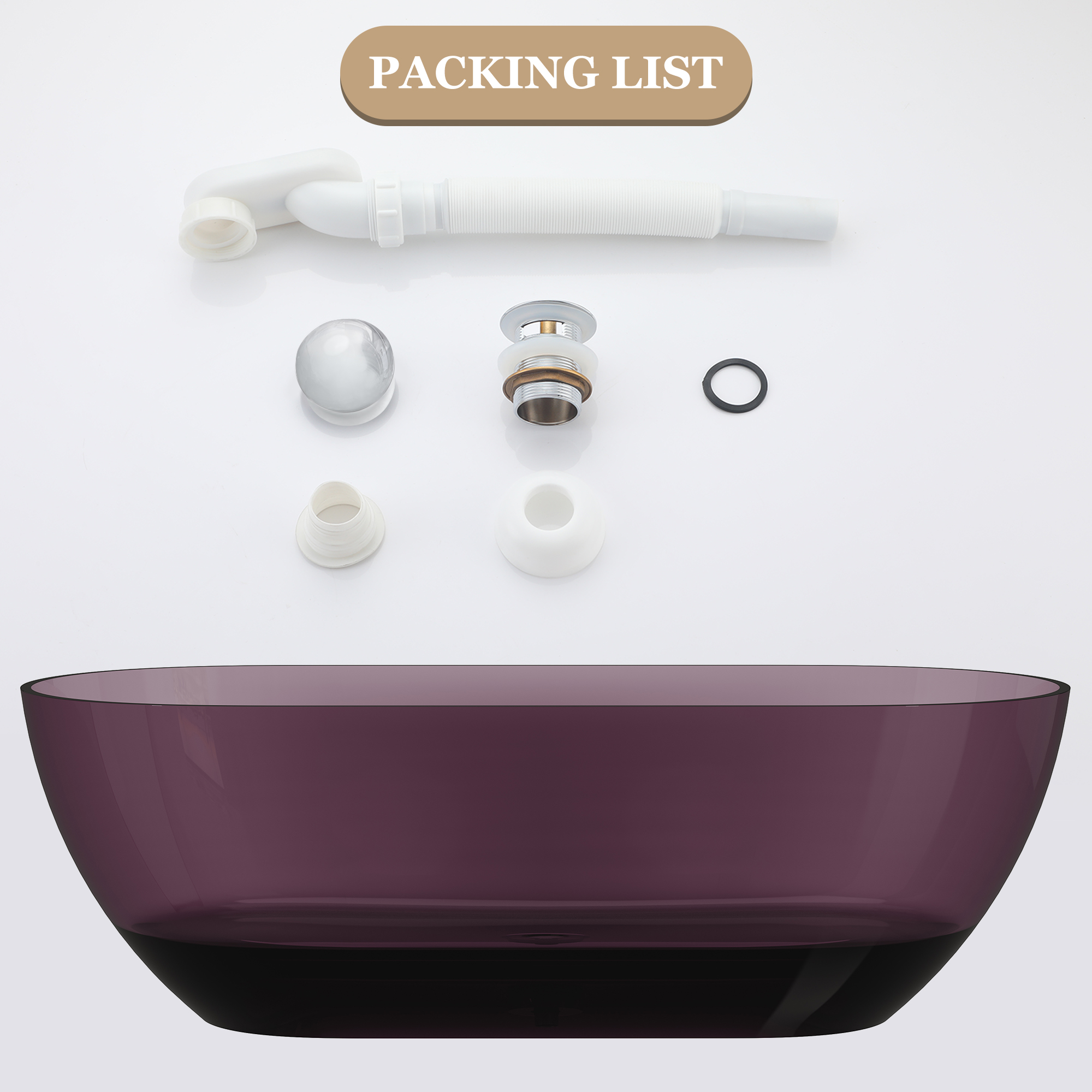 69" Resin Freestanding Bathtub Transparent Soaking Tub Modern Oval Design Stand Alone Tub with Pop-up Drain and Overflow,Black & Grey/Coffee/Purple/Blue