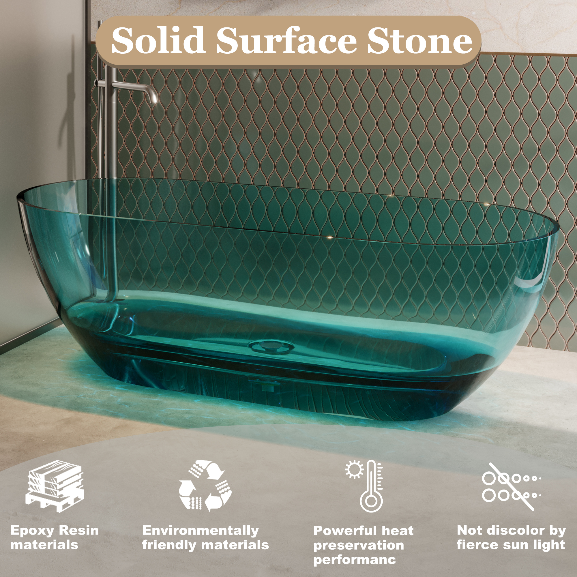 69" Resin Freestanding Bathtub Transparent Soaking Tub Modern Oval Design Stand Alone Tub with Pop-up Drain and Overflow,Black & Grey/Coffee/Purple/Blue