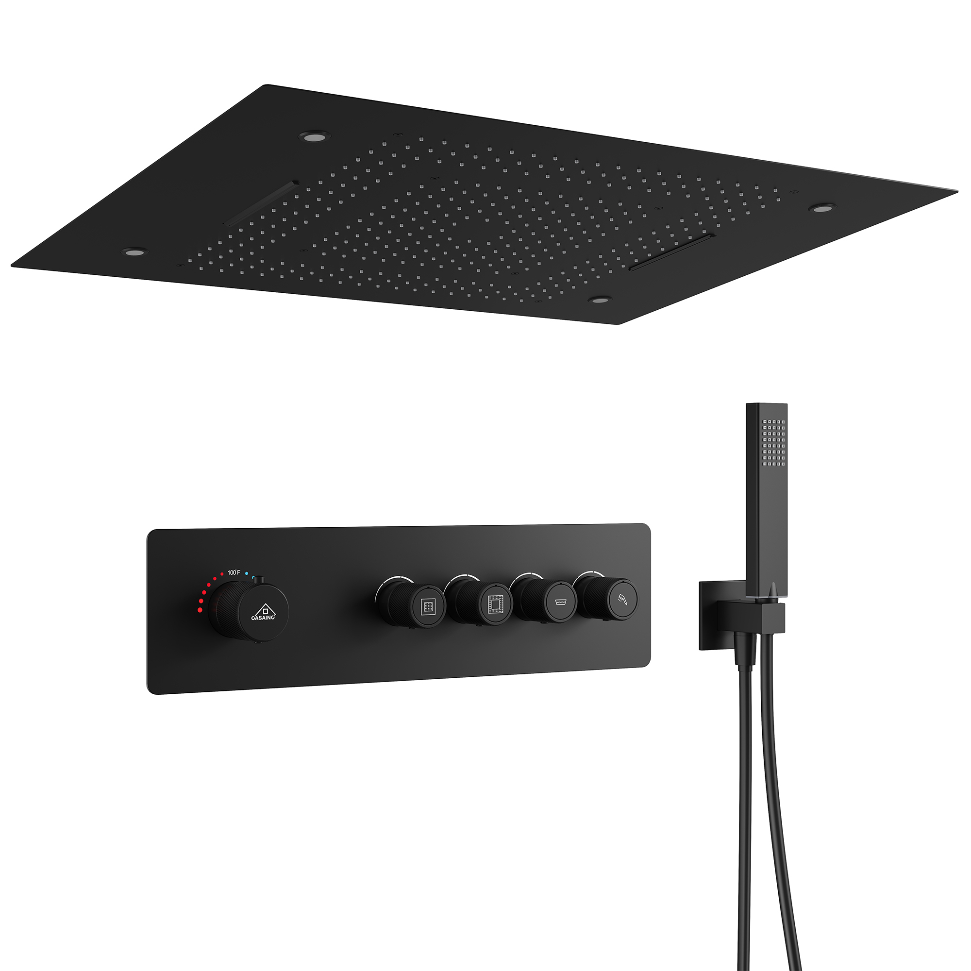 Single-Handle 3-Spray Rectangular Shower Faucet 2.5 GPM Thermostatic Shower System with LED in. Matte Black