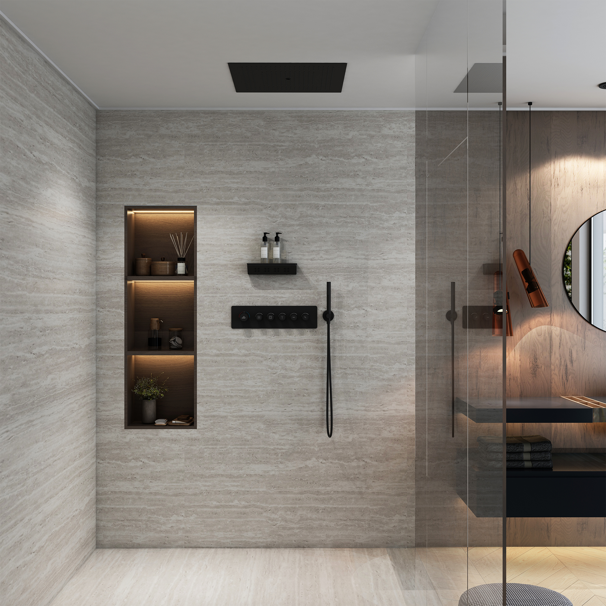 23.6 in. Single-Handle 5-Spray Square Shower Faucet 2.5 GPM with Body Spray in. Matte Black, Valve Included