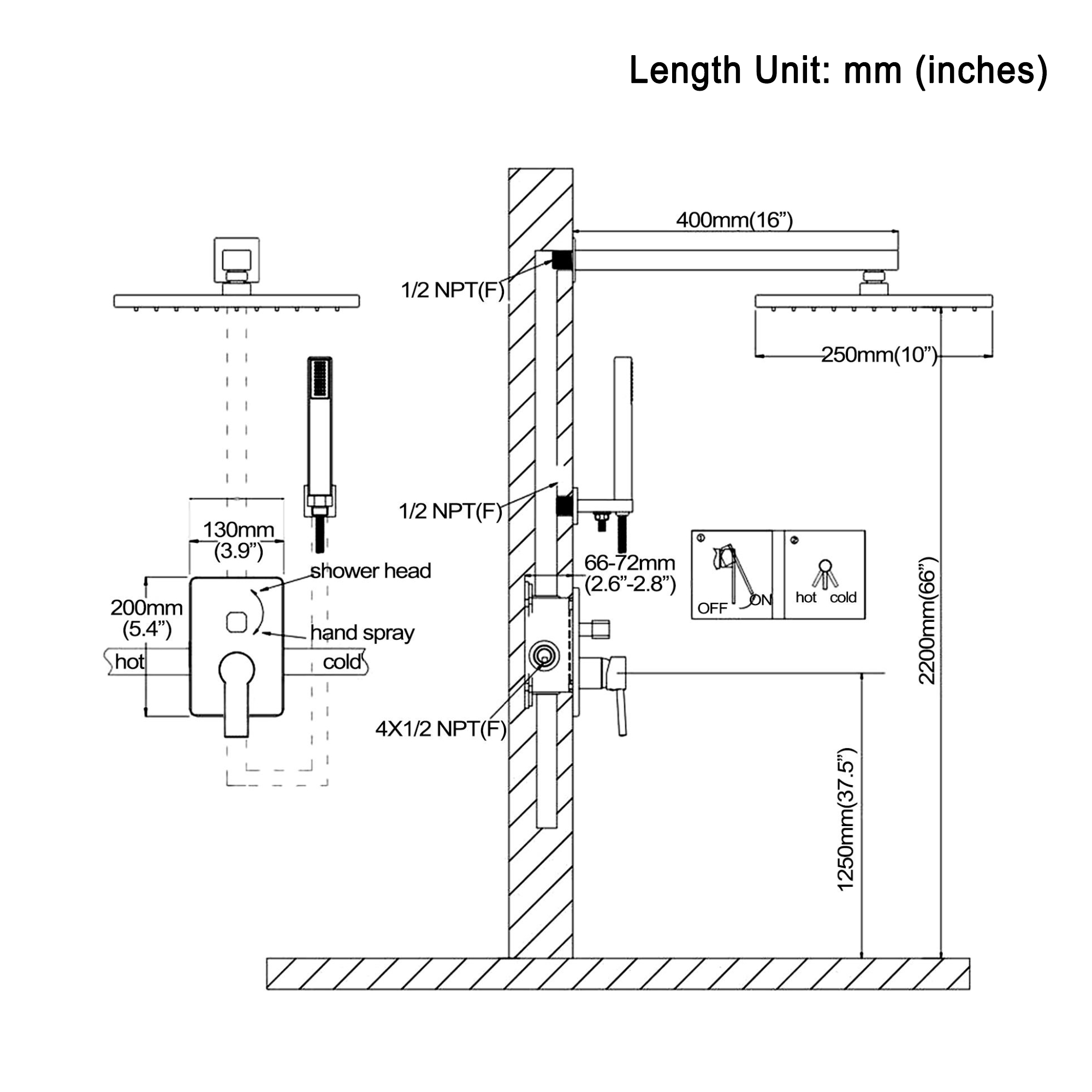 Boyel Living 10 in. Shower System Shower Towers with Hand Shower in Matte Black