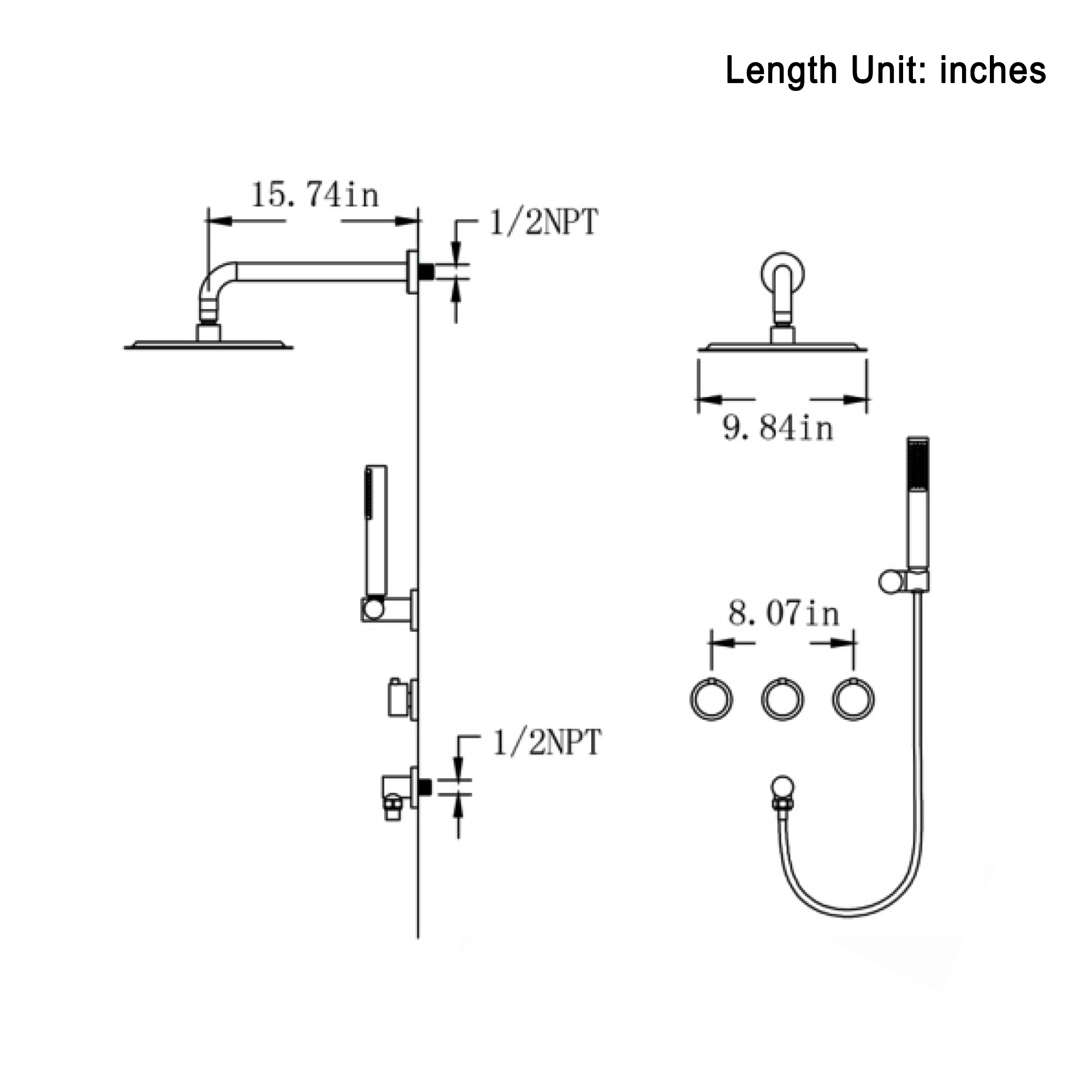 1-Spray Patterns with 2.5GPM 10 in. Tub Wall Mount Dual Shower Heads in Spot Resist Matte Black