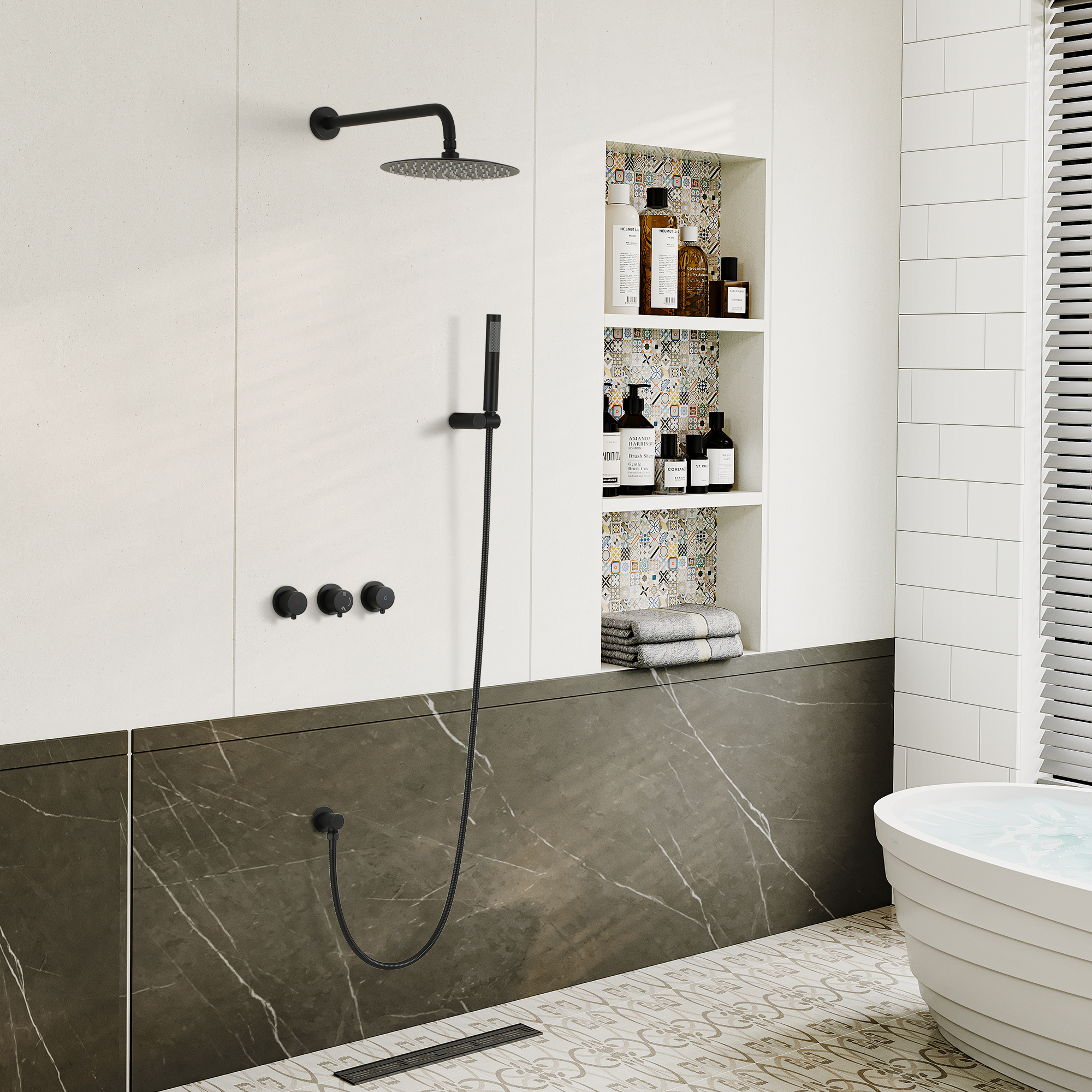 1-Spray Patterns with 2.5GPM 10 in. Tub Wall Mount Dual Shower Heads in Spot Resist Matte Black