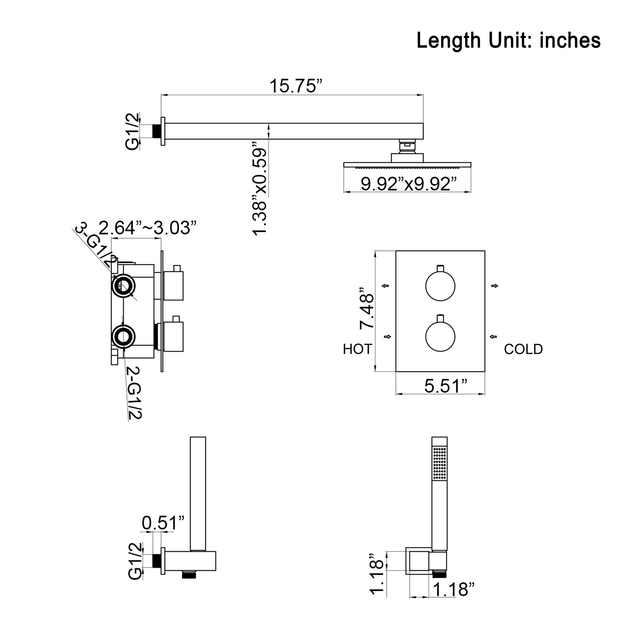 Duschsystem Regenduschkopf Hochdruck Duscharmatur System 10 Zoll Deckenbrause mit Handbrause für Badezimmer, Mattschwarz