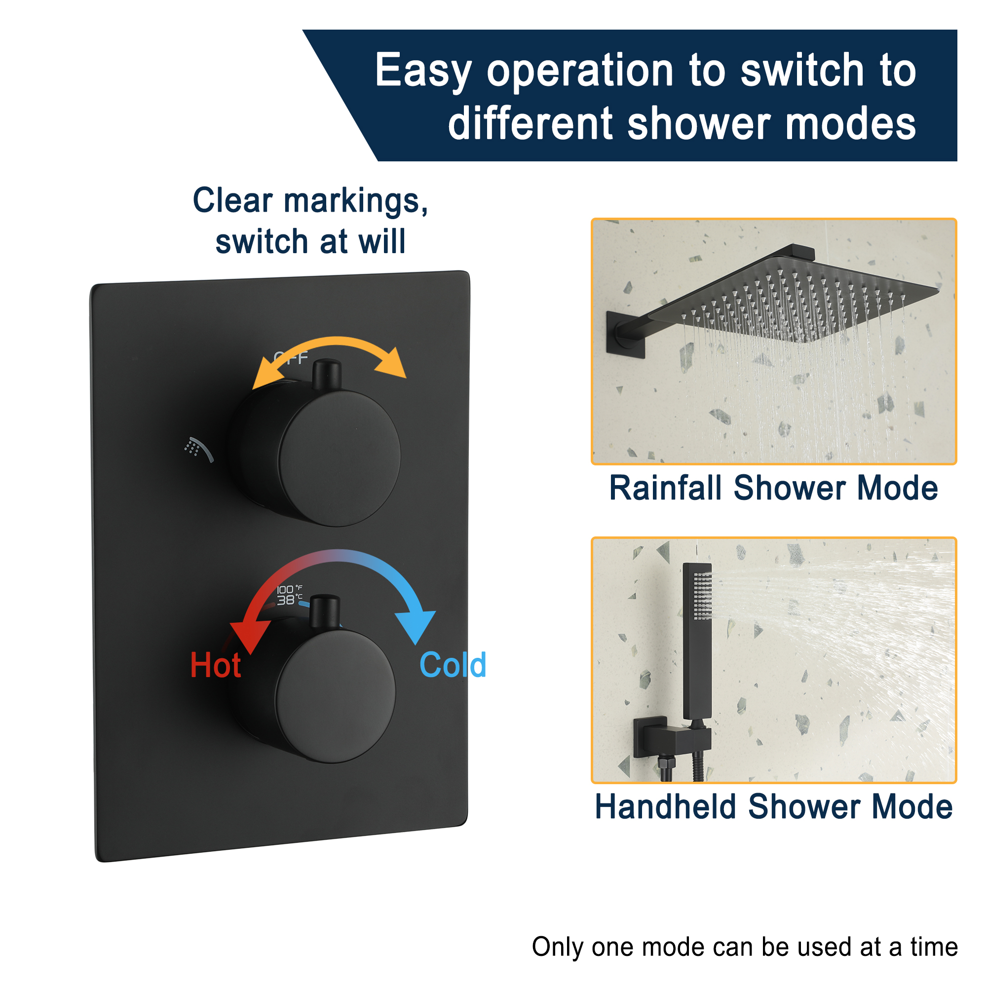 Duschsystem Regenduschkopf Hochdruck Duscharmatur System 10 Zoll Deckenbrause mit Handbrause für Badezimmer, Mattschwarz