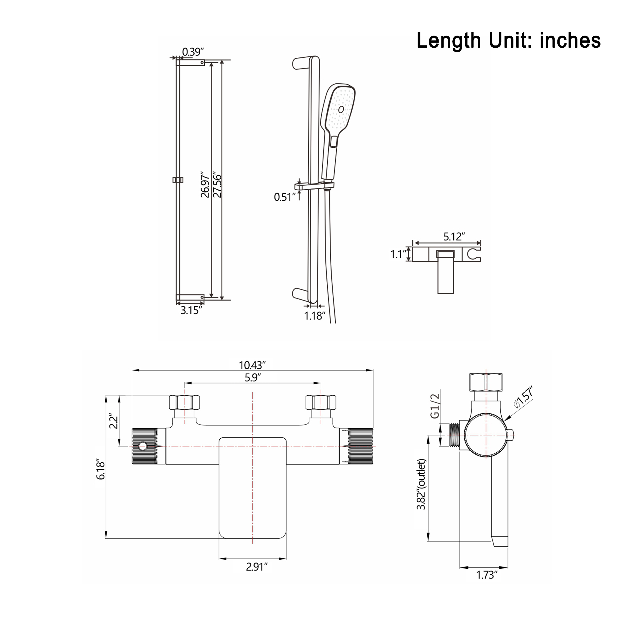Shower Tub Kit, Matte Black Tub Shower Faucet Set, Bathtub Faucet with Sprayer, Wall Mount Shower Faucet with Tub Spout, Modern Multi-Function Handheld Shower Faucet for Bathtub