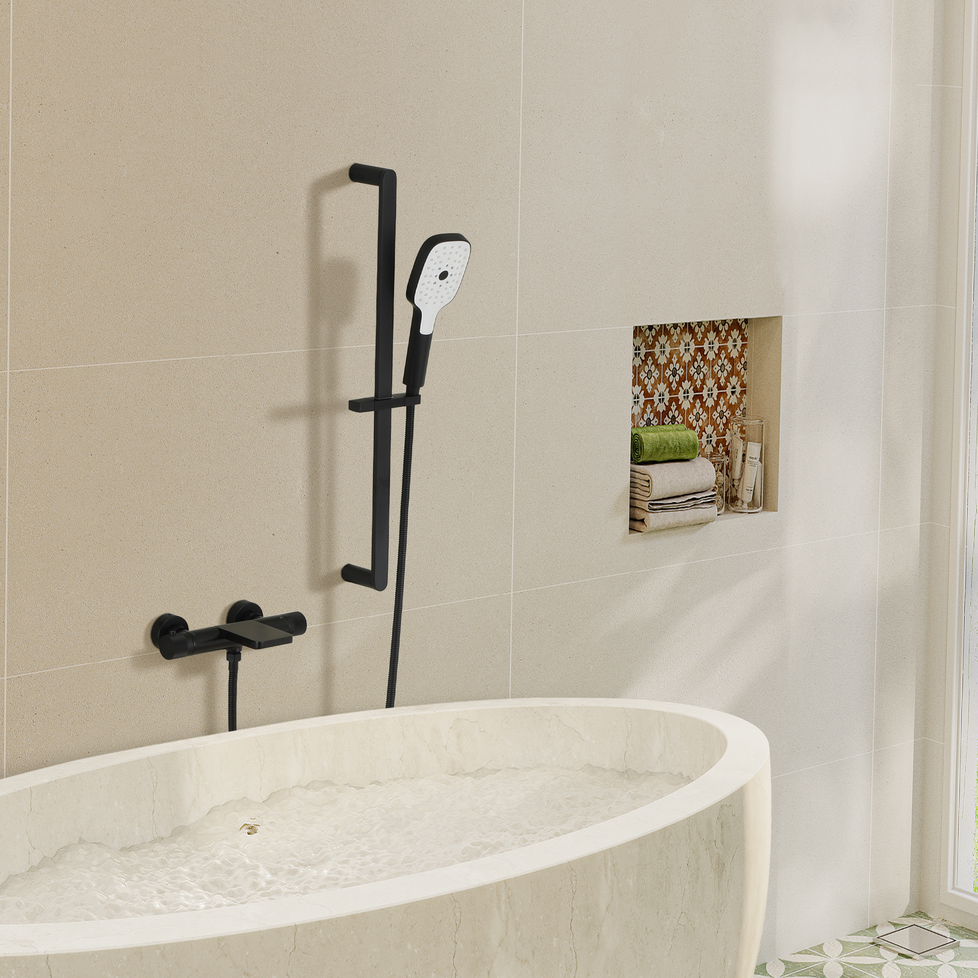 Shower Tub Kit, Matte Black Tub Shower Faucet Set, Bathtub Faucet with Sprayer, Wall Mount Shower Faucet with Tub Spout, Modern Multi-Function Handheld Shower Faucet for Bathtub