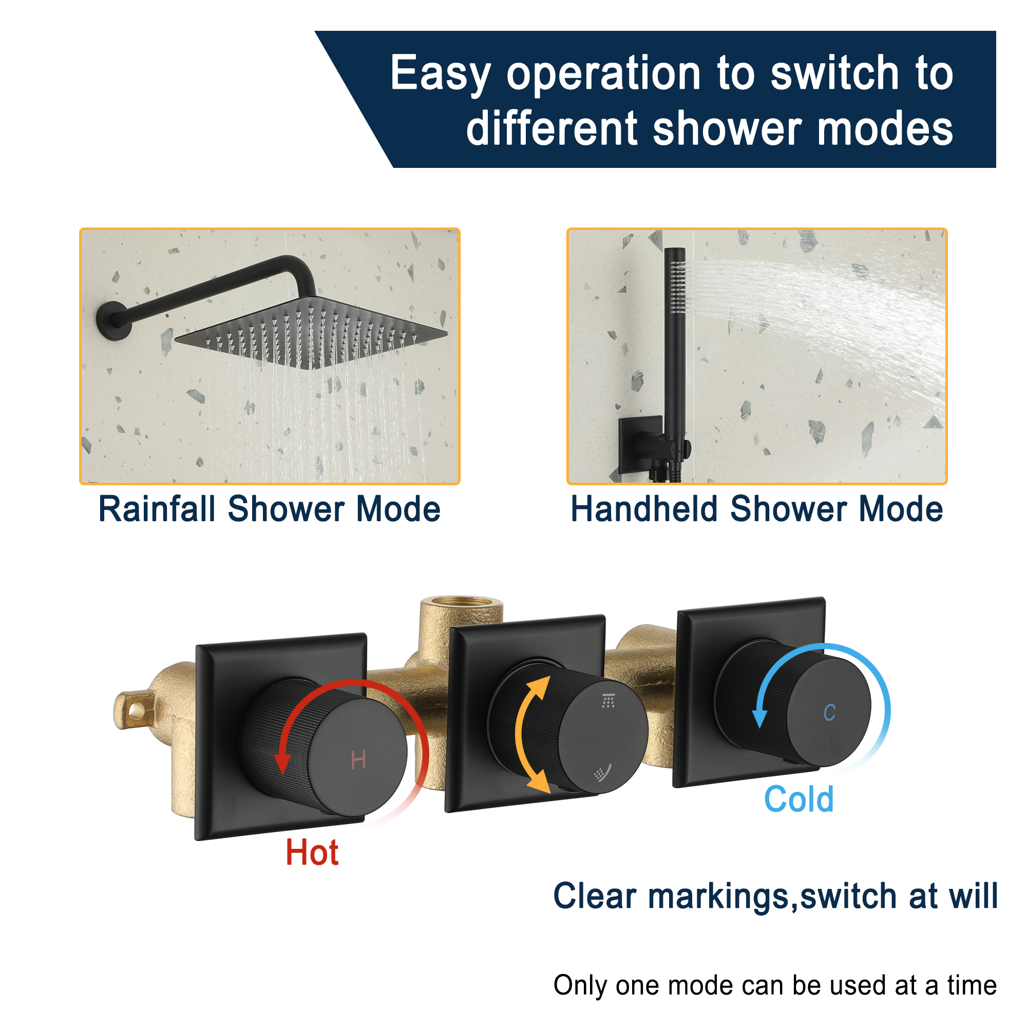 Shower System Rainfall Shower Head with Handheld Spary Combo Shower Faucet System 10inch Ceiling Shower Head with valve for Bathroom, Matte Black