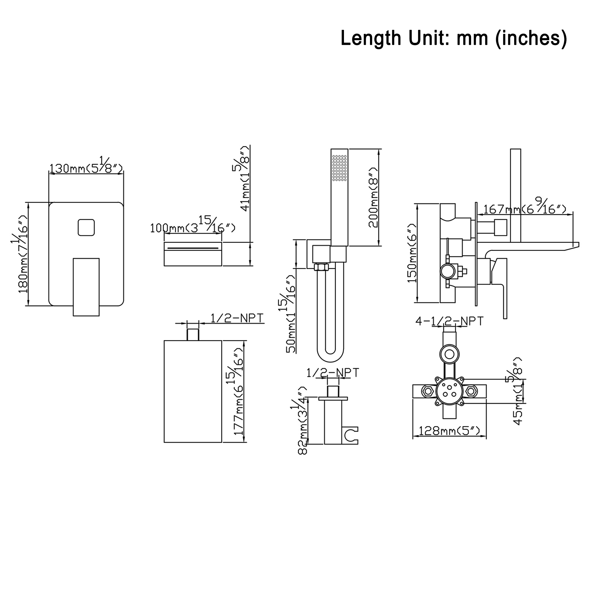 Single-Handle 1-Spray Wall Mount Tub and Shower Faucet in Black Brass Handheld Shower (Valve Included)