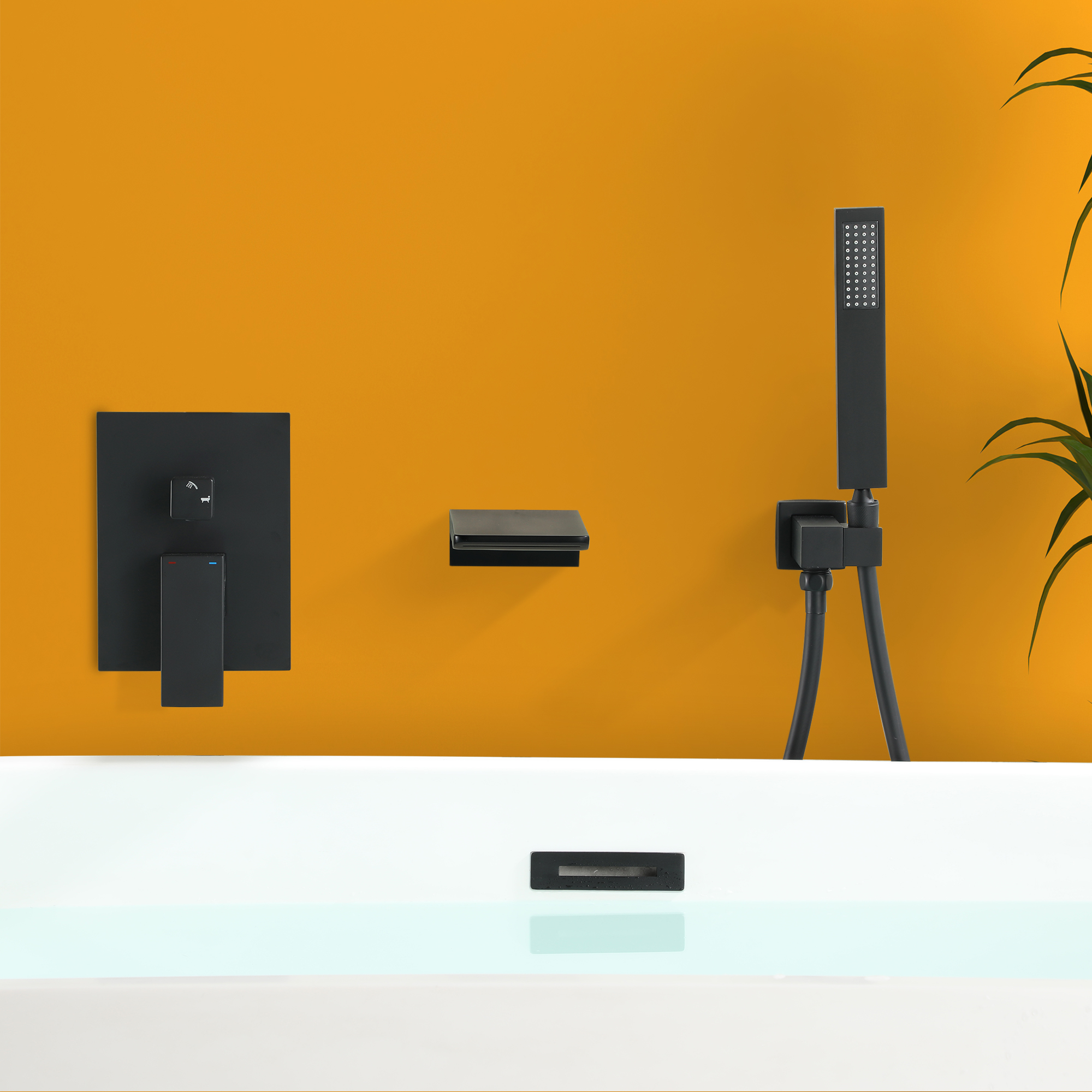 Single-Handle 1-Spray Wall Mount Tub and Shower Faucet in Black Brass Handheld Shower (Valve Included)