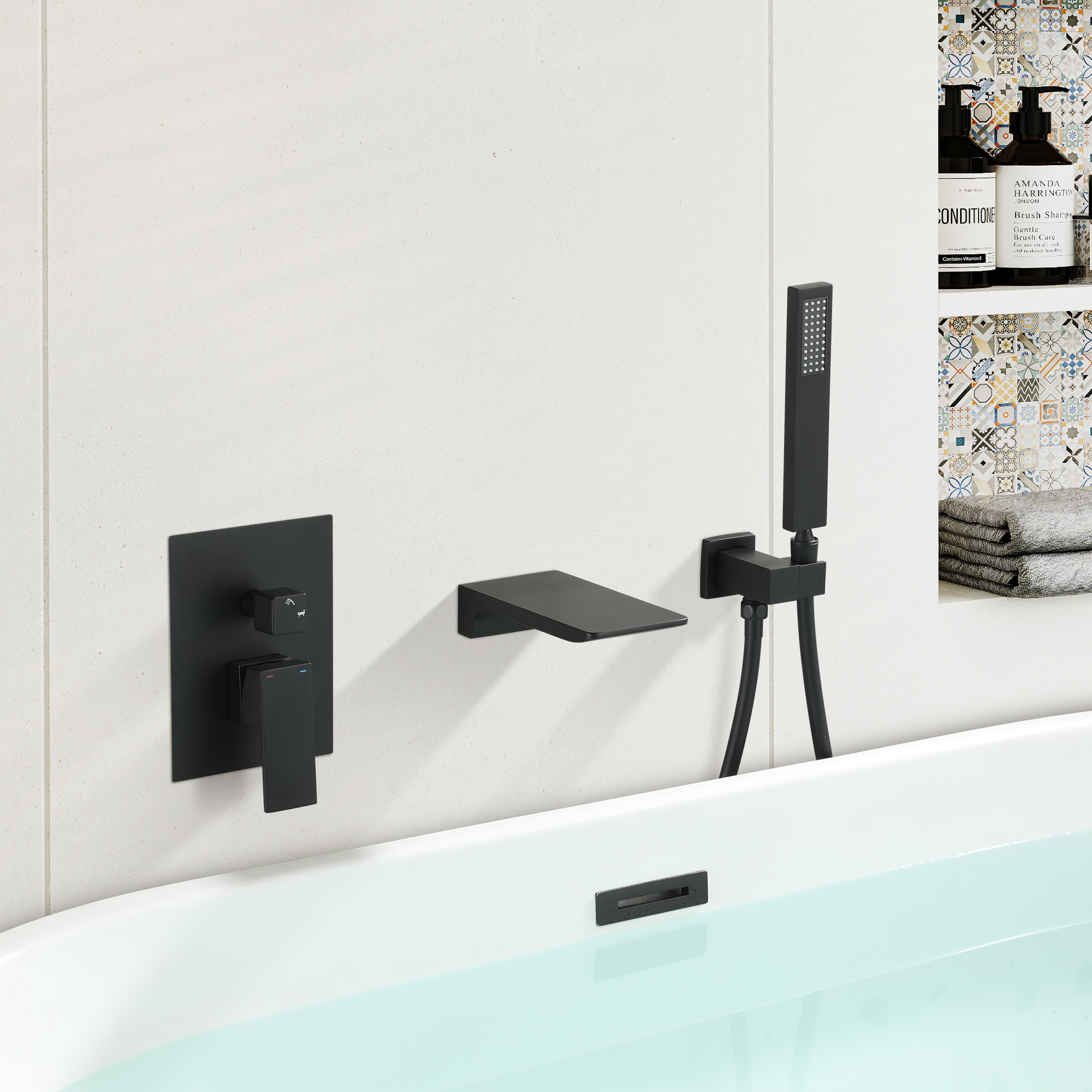 Single-Handle 1-Spray Wall Mount Tub and Shower Faucet in Black Brass Handheld Shower (Valve Included)