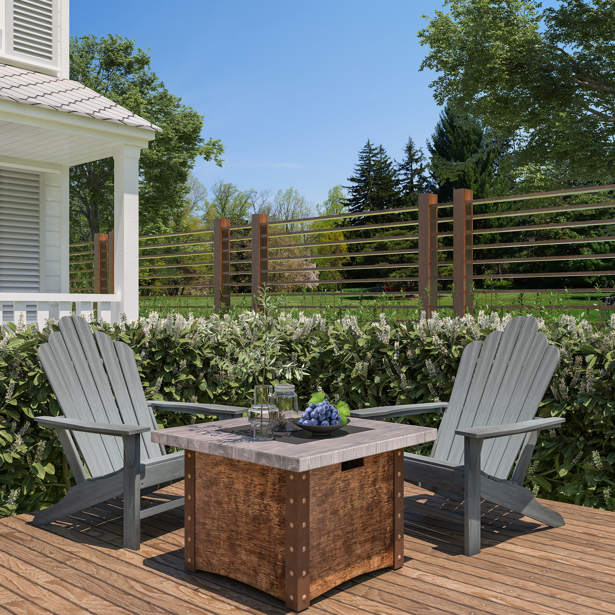 5-Piece/3-Piece HDPE Adirondack Chair Outdoor Meeting Set with 34.5" Propane Fire Pit Table