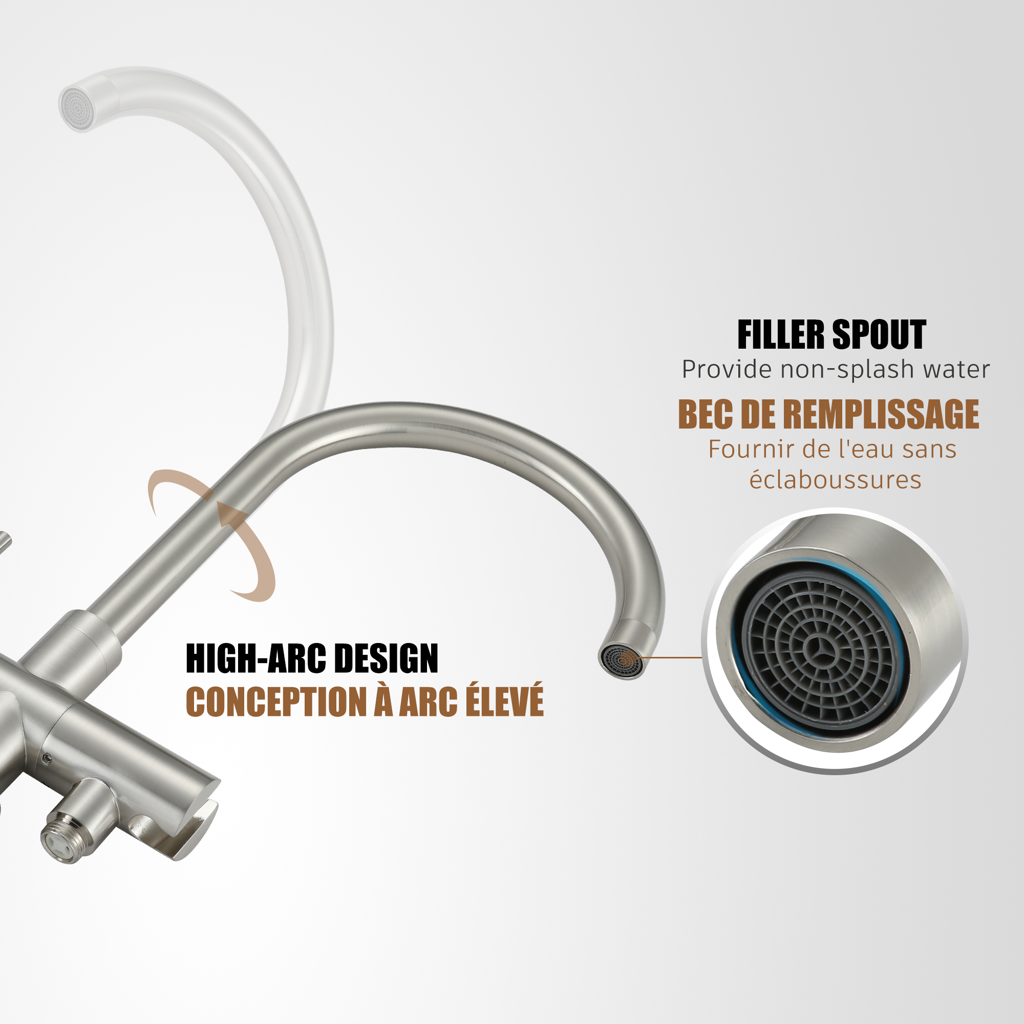 2-Handle Residentail Freestanding Bathtub Faucet with Hand Shower, Brushed Nickel/Matte Black