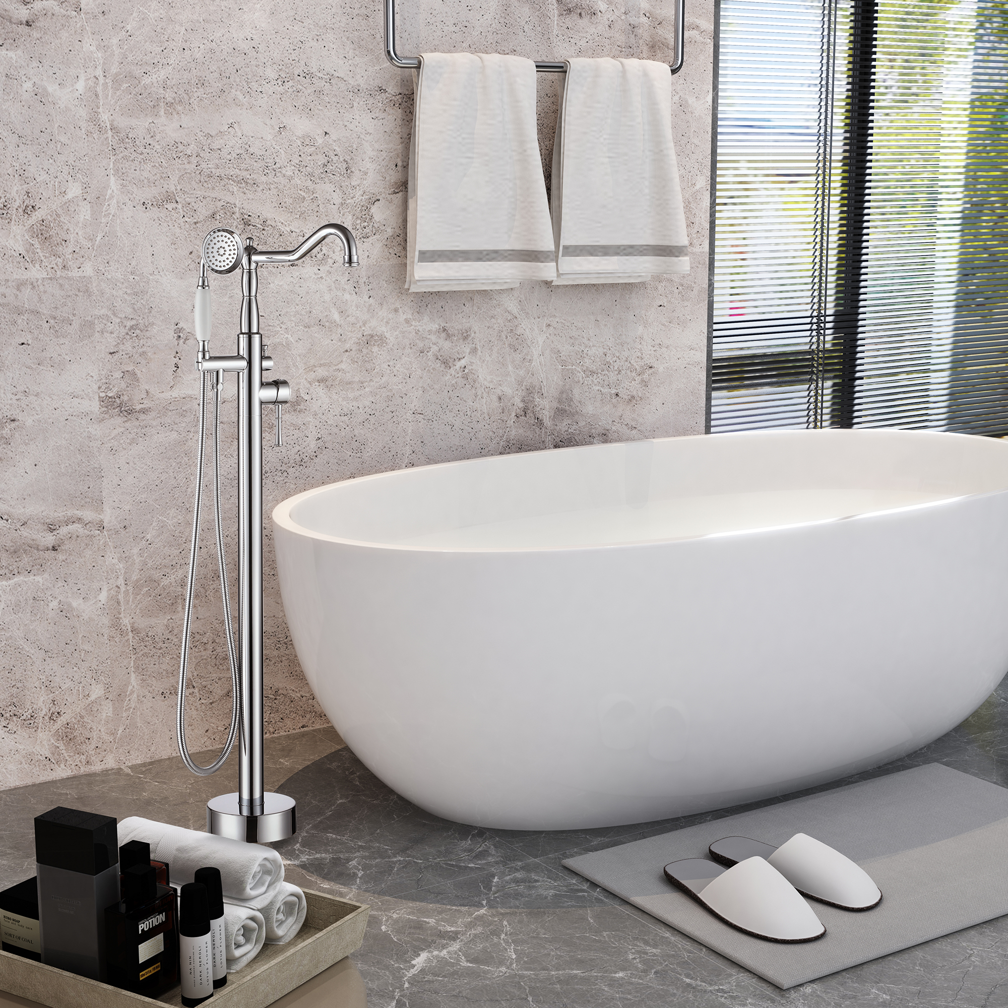Single Handle Classical Freestanding Bathtub Faucet with Hand Shower Hand