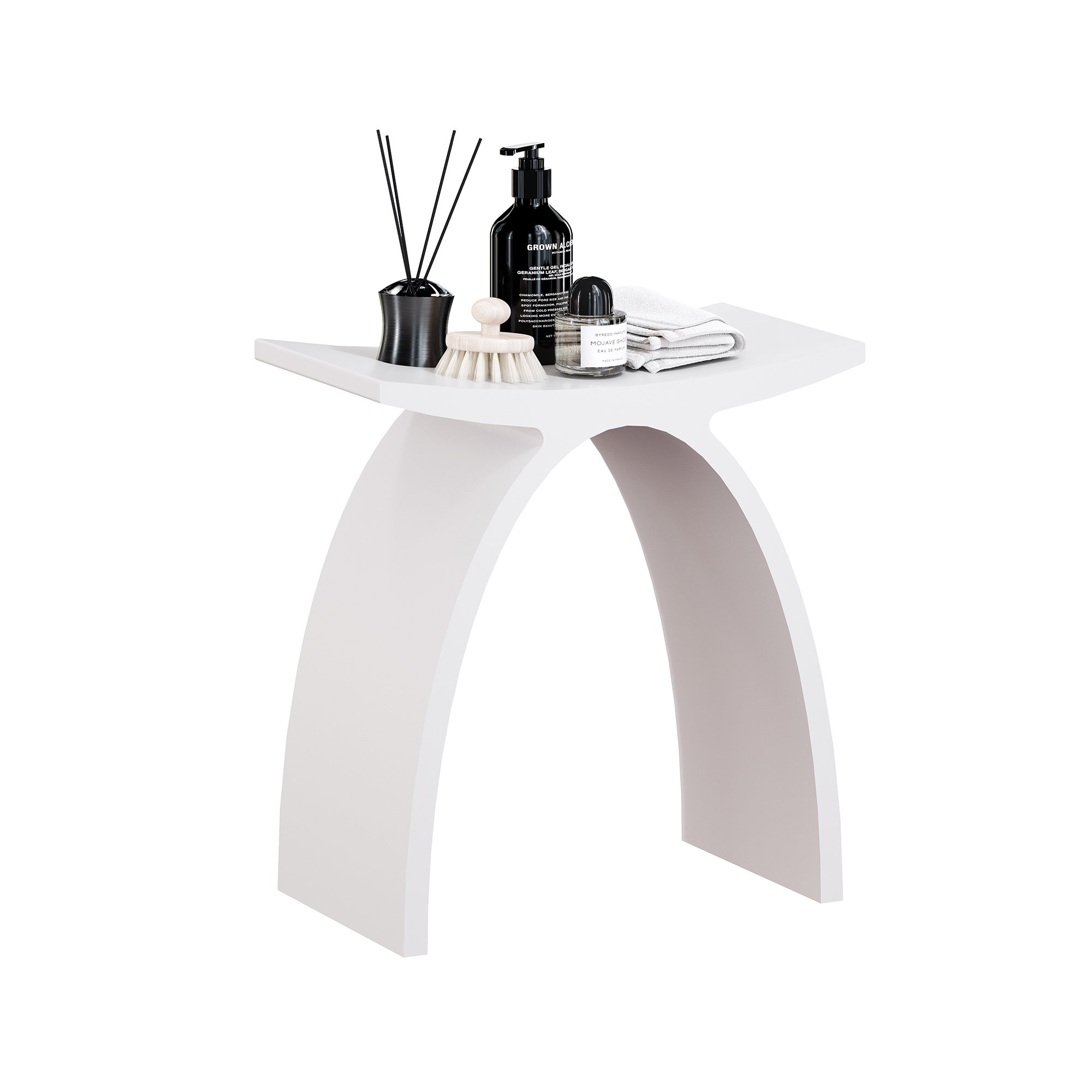 Solid Surface Stool for Bathroom - Matte White/Matte Black