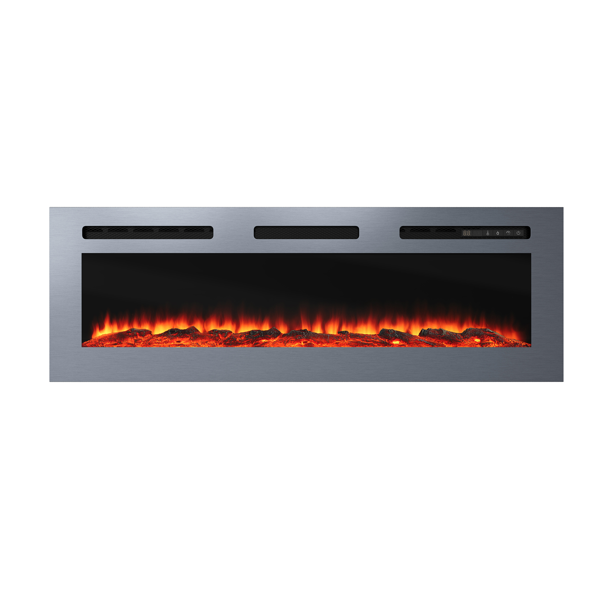 50 in. Wall Mounted and Recessed Electric Fireplace Insert with Stainless Steel Surface and 12 Flame Colors
