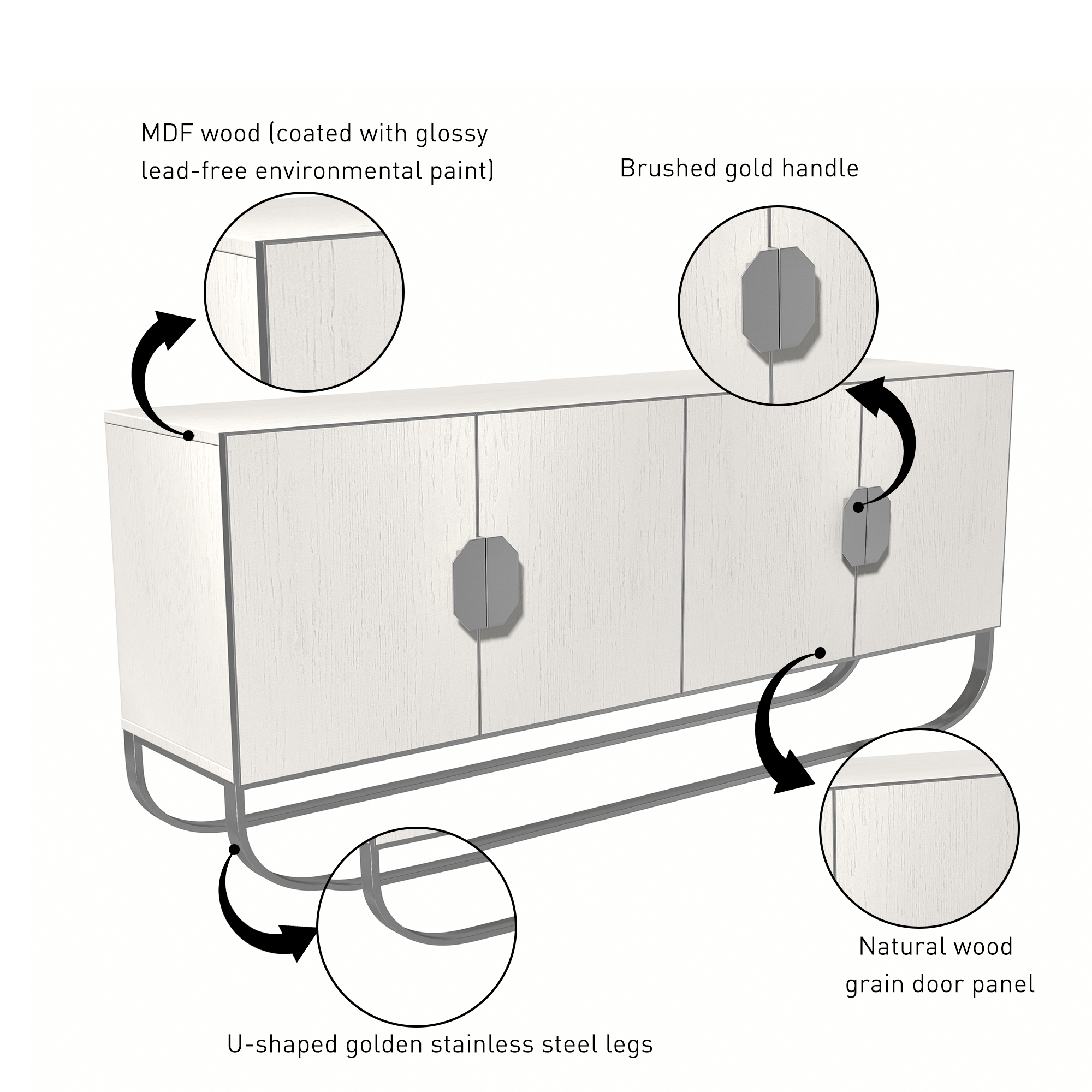 Dark Brown/White MDF 70.87 in. Modern Wood Grain Buffet Sideboard Dining Table with U-Shaped Stainless Steel Legs