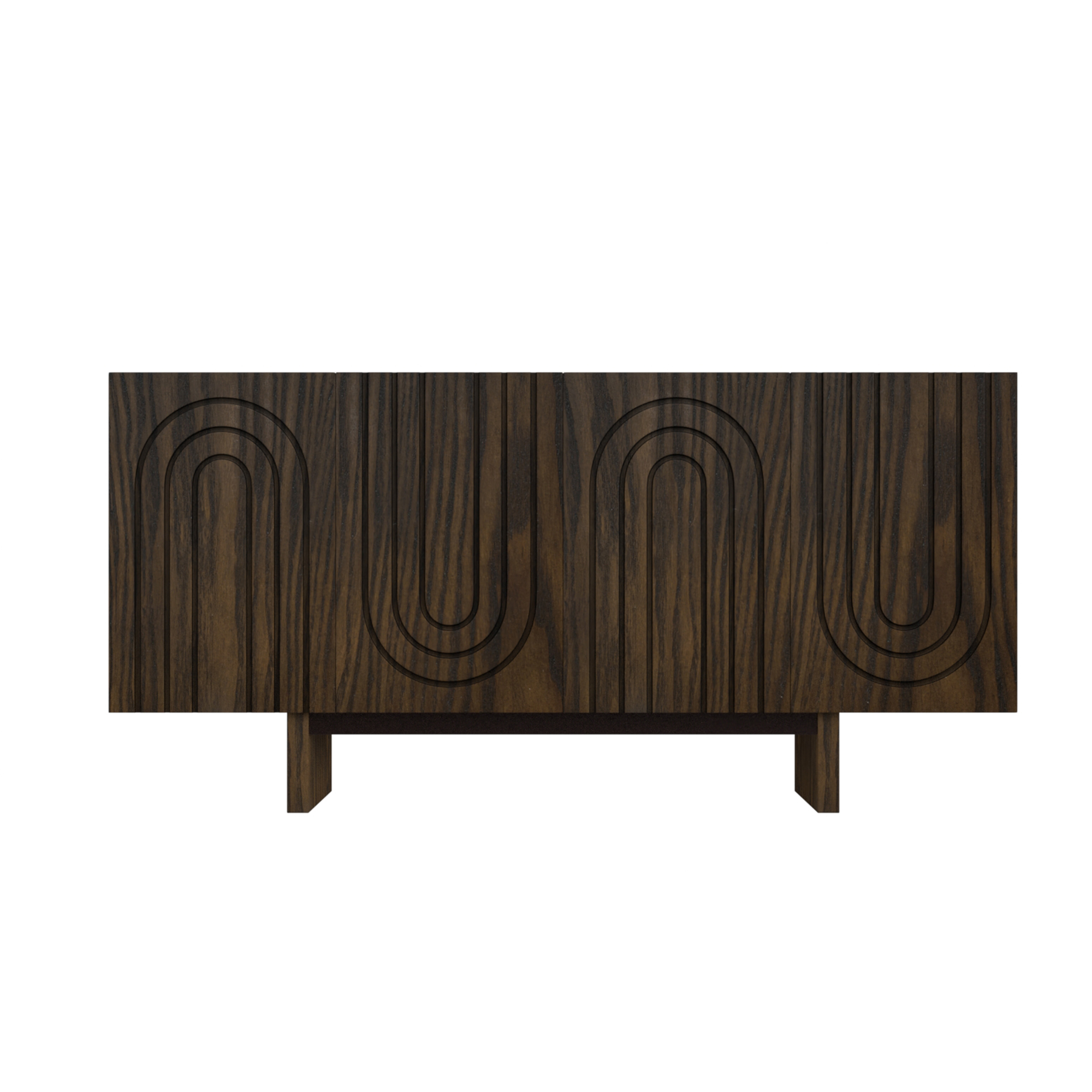 Dark Brown/White 4-Door 62.99 in. Wood Grain Buffet Sideboard with MDF Legs For Living Room, Foyer and Kitchen-Dining Room