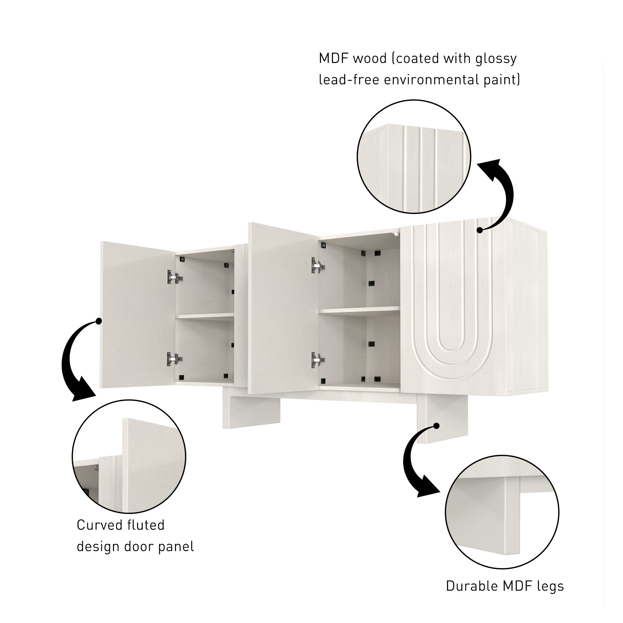 Dark Brown/White 4-Door 62.99 in. Wood Grain Buffet Sideboard with MDF Legs For Living Room, Foyer and Kitchen-Dining Room