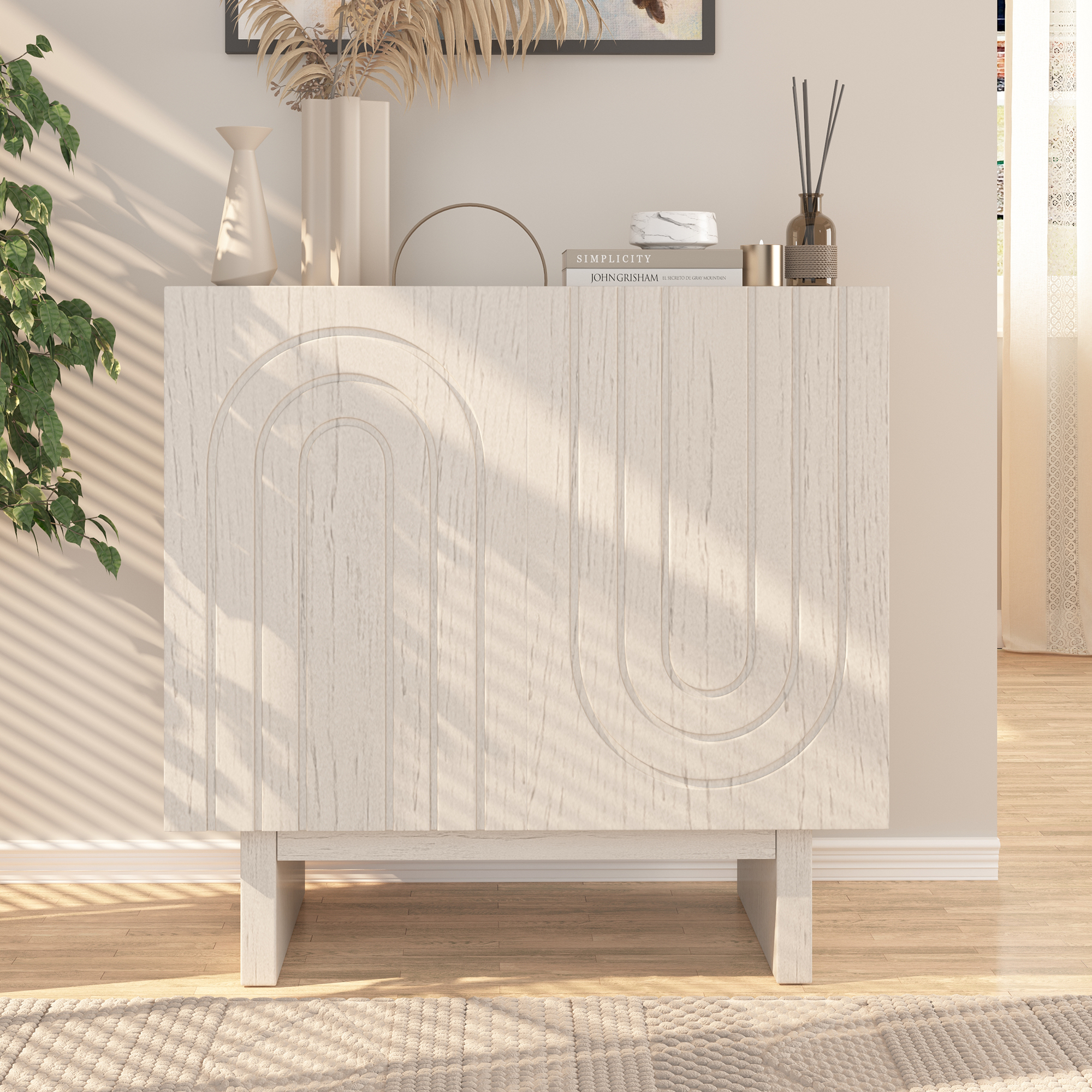 Dark Brown/White MDF 2-Door 31.5 in. Wood Grain Buffet Sideboard For Living Room, Foyer and Kitchen-Dining Room