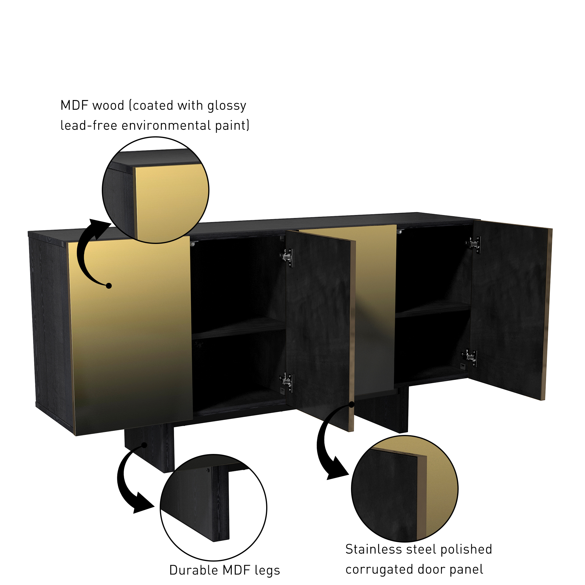 Antique Brown 2-Door/4-Door Wood Grain Accent Storage Cabinet For Living Room, Foyer and Kitchen-Dining Room