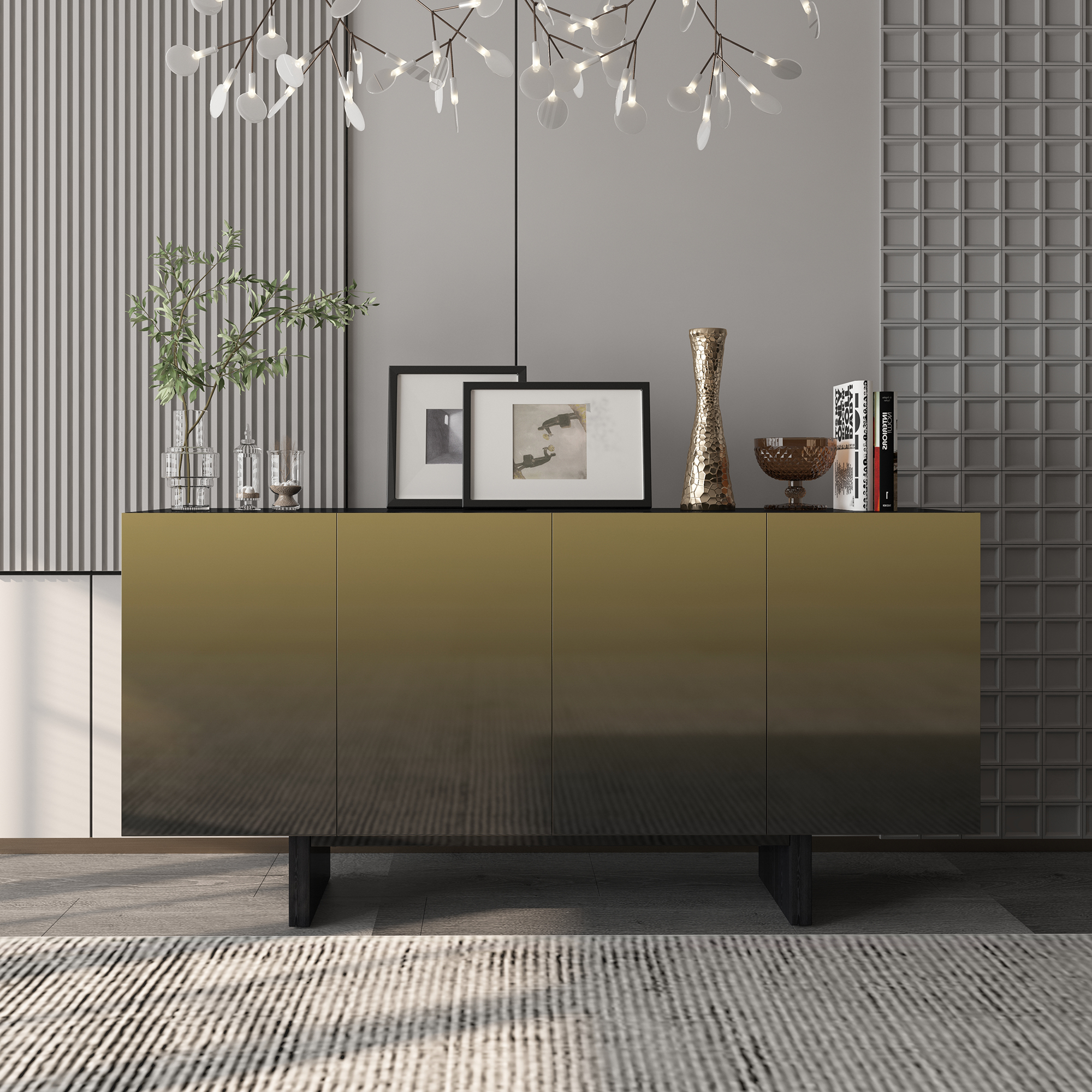 Antique Brown 2-Door/4-Door Wood Grain Accent Storage Cabinet For Living Room, Foyer and Kitchen-Dining Room