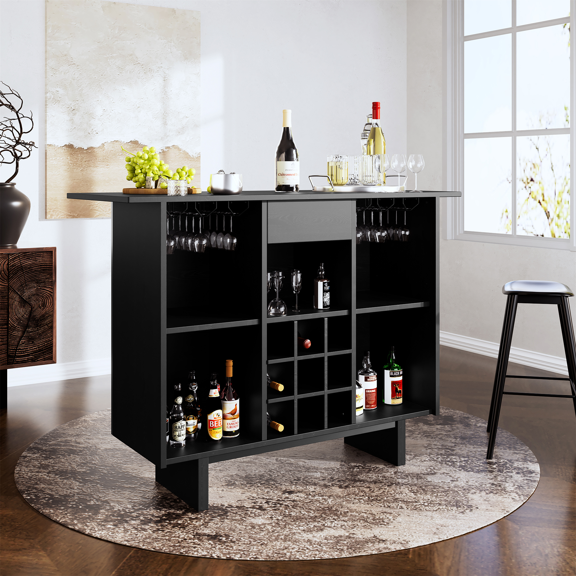 Modern Wine Cabinet Coffee Bar Cabinet with Wine Rack and Drawers