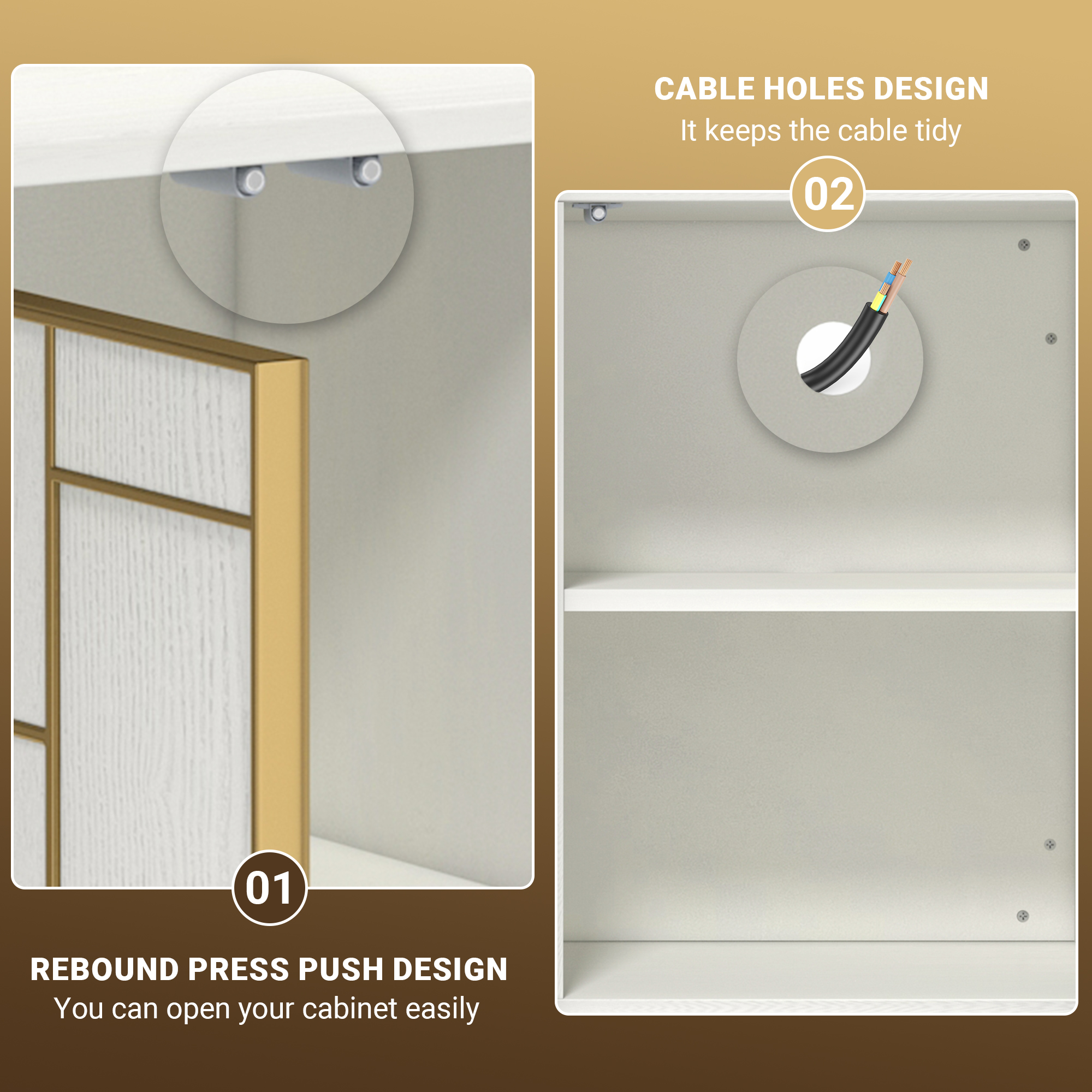 White MDF 70.87 in. Buffet Sideboard Dining Table Metal 3 Door Storage Cabinet