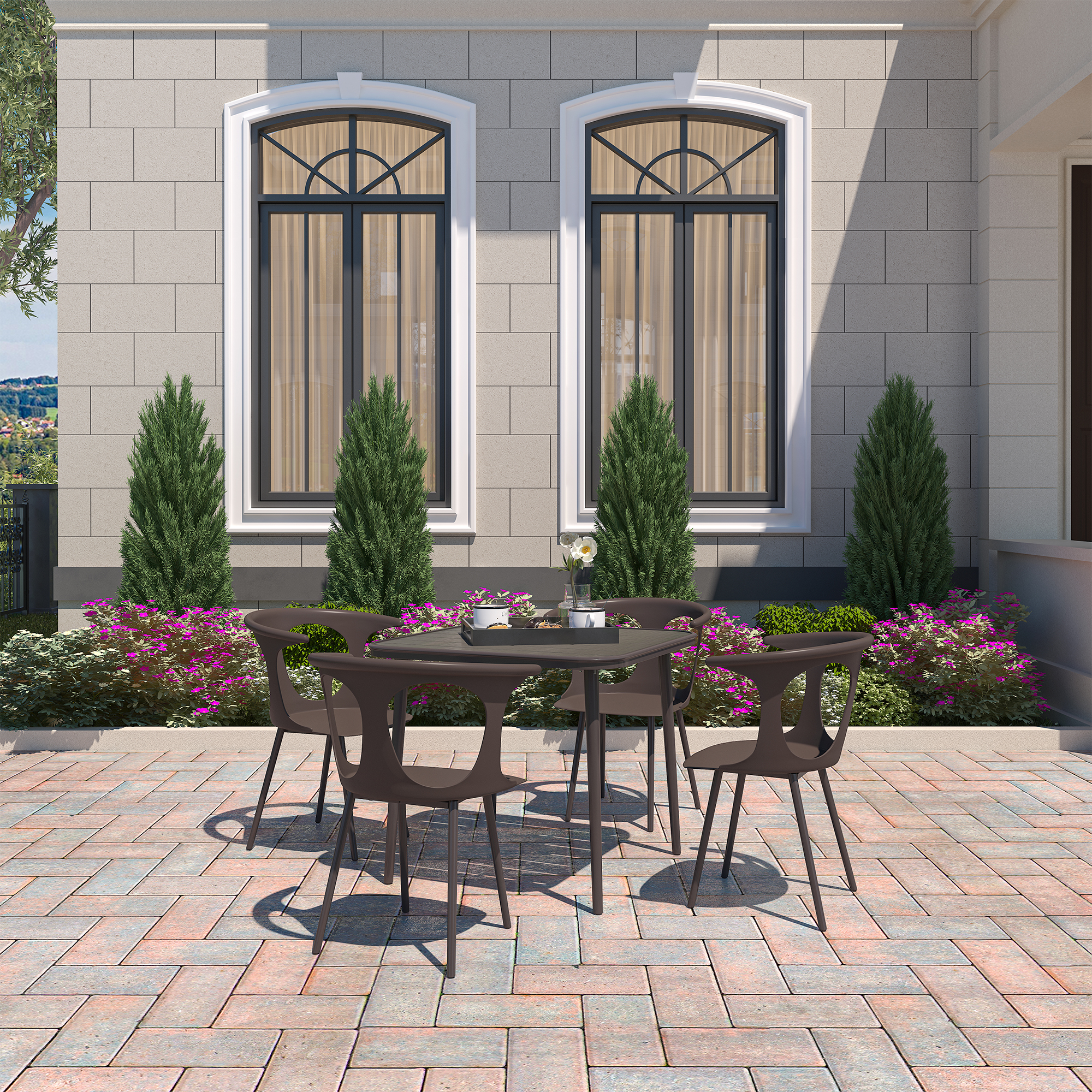 Mondawe Balcony Backyard Outdoor Dining Set with 4 Dining Chairs and Patio Table -Mondawe